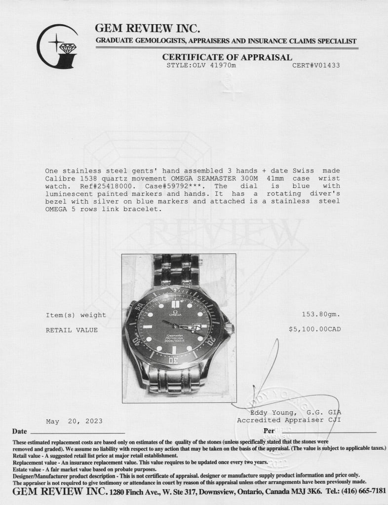 Omega Seamaster 300M Quartz Watch w/ Box & Papers