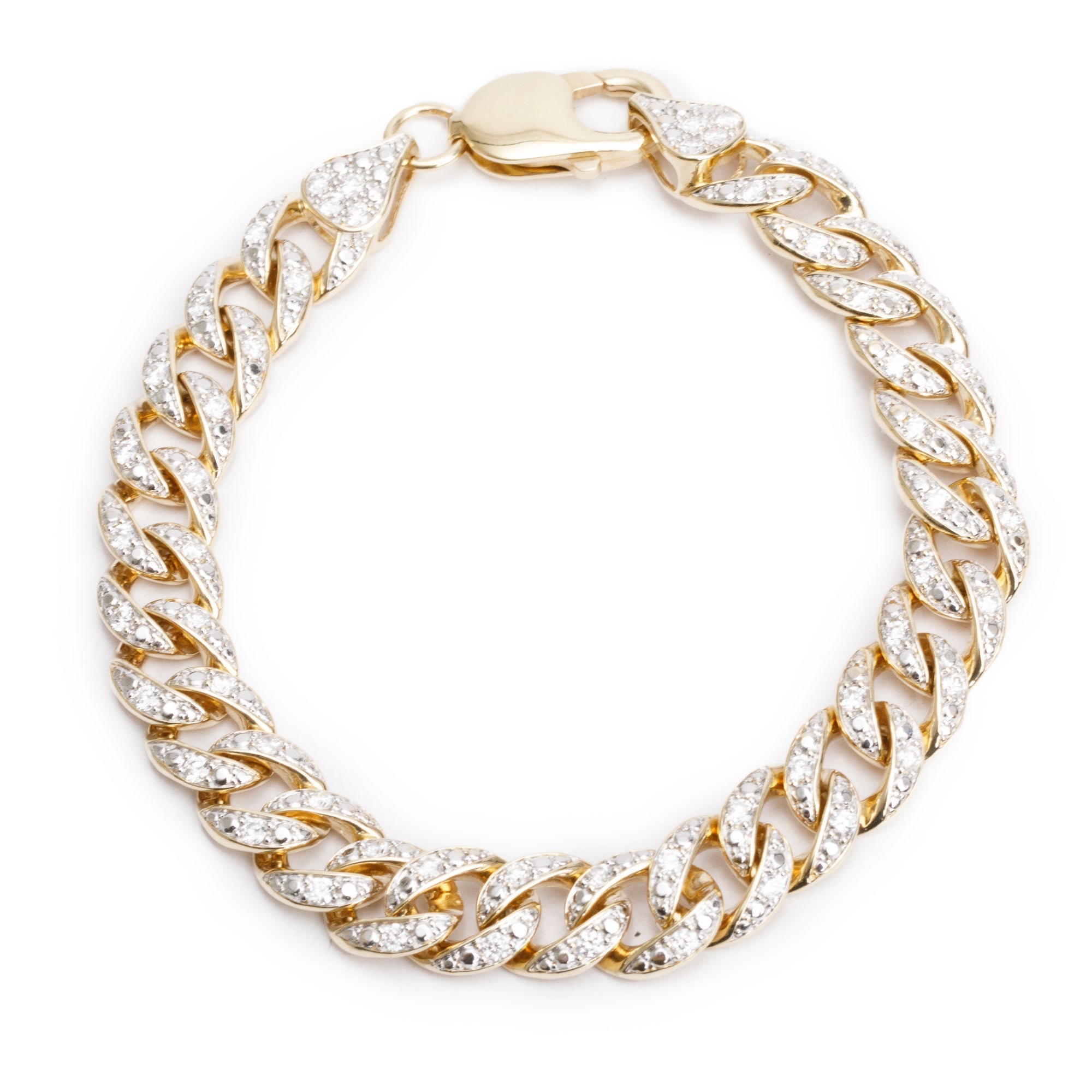 10k Yellow Gold Pave Diamond Cuban Link Bracelet
