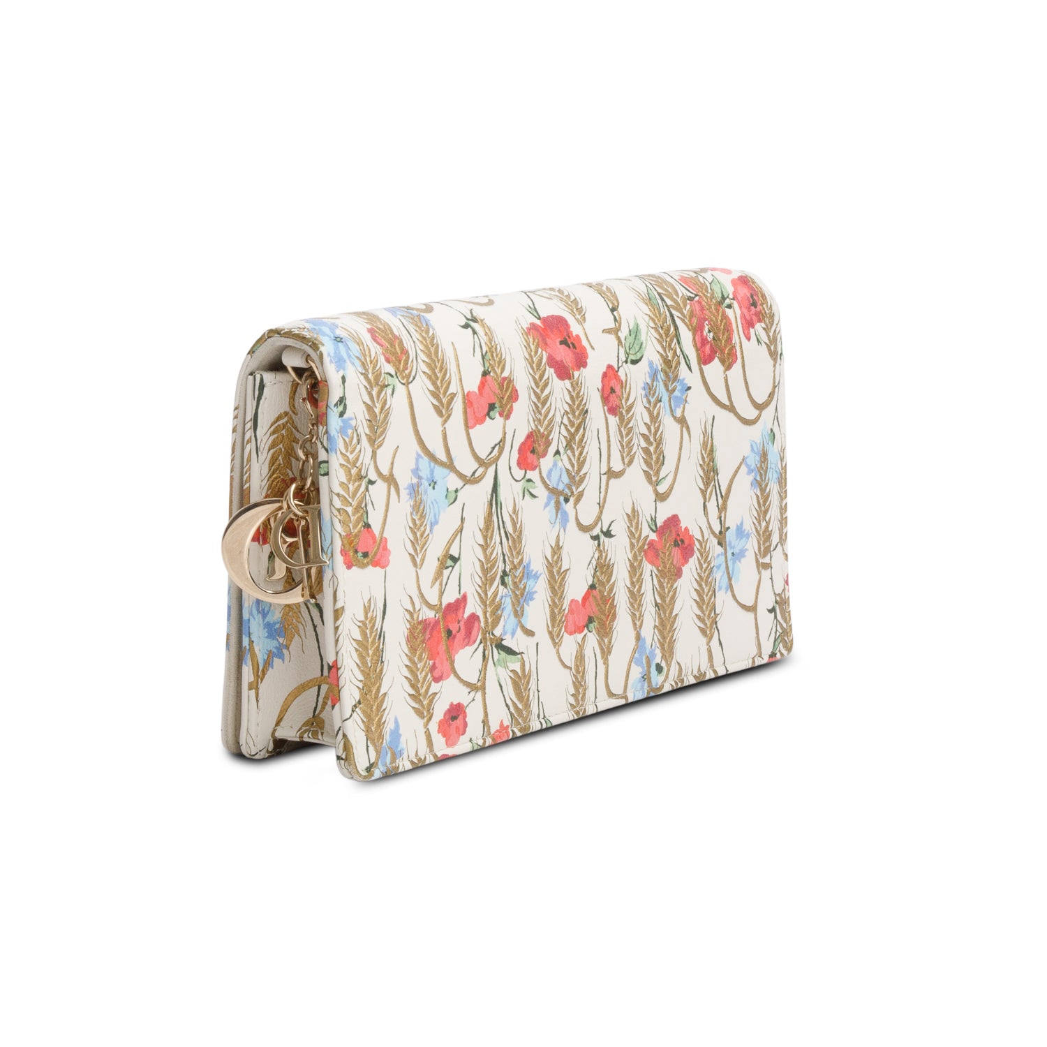 Christian Dior 2020 White Leather Hibiscus Lady Dior Wallet on Chain w/ Inserts