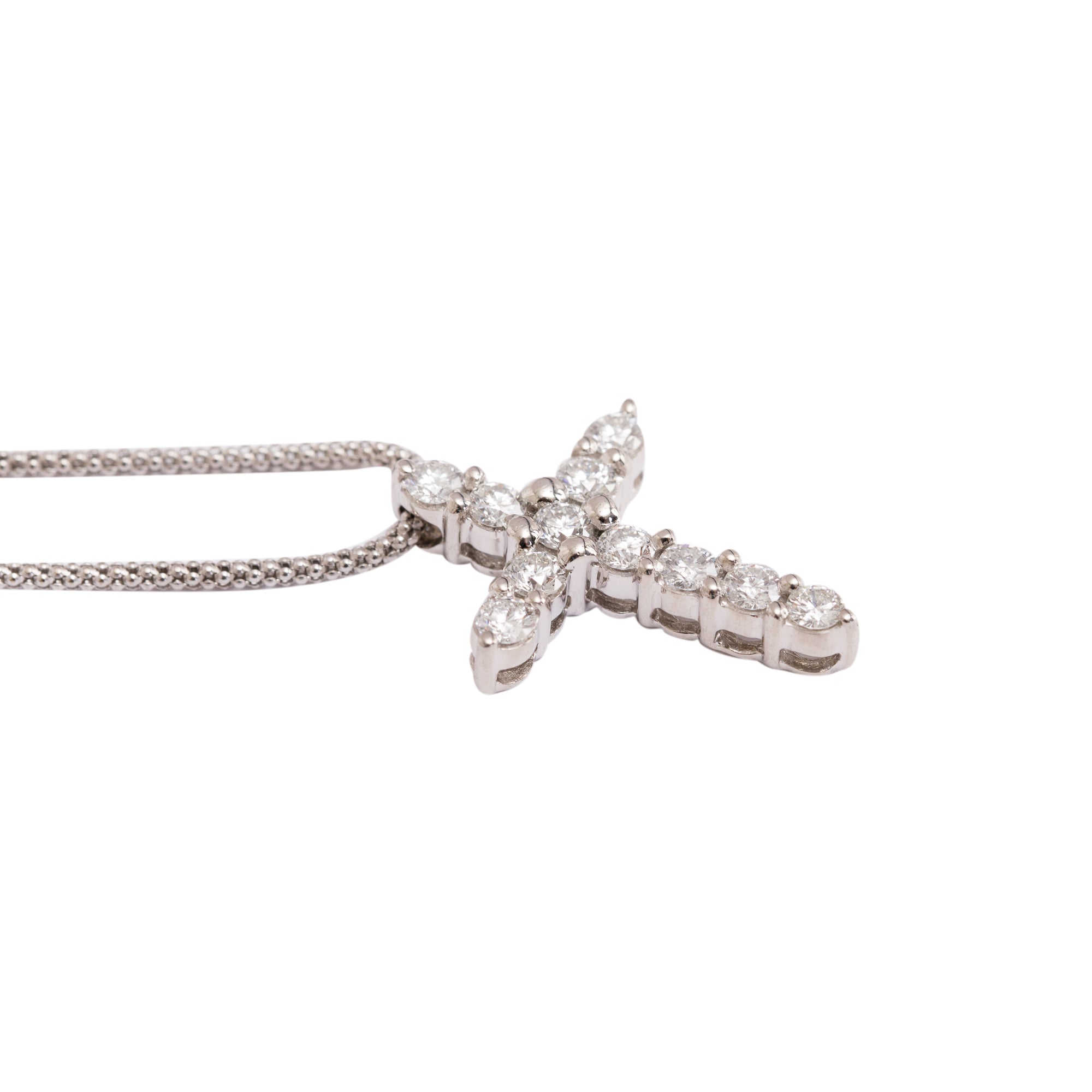 14-18k White Gold & Diamond Cross Pendant Necklace