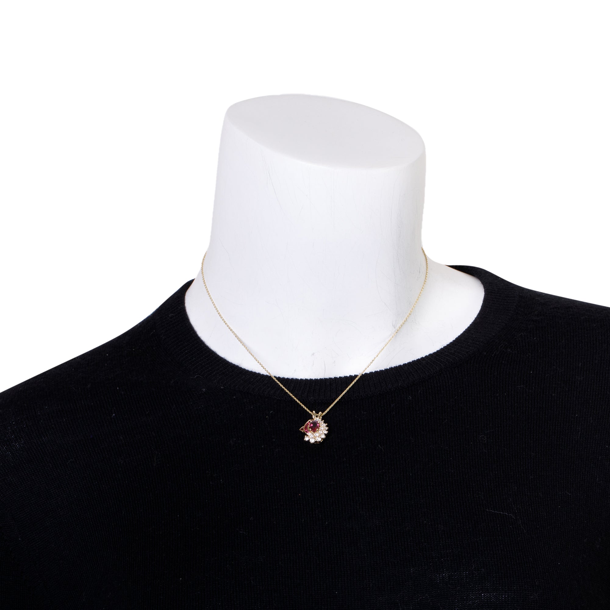14-18k Yellow Gold Ruby & Diamond Pendant Necklace