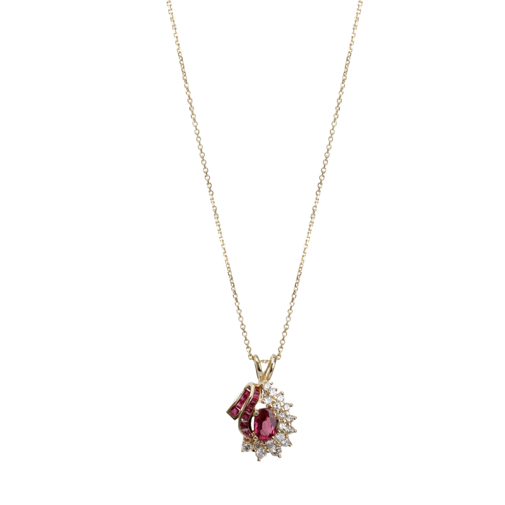 14-18k Yellow Gold Ruby & Diamond Pendant Necklace