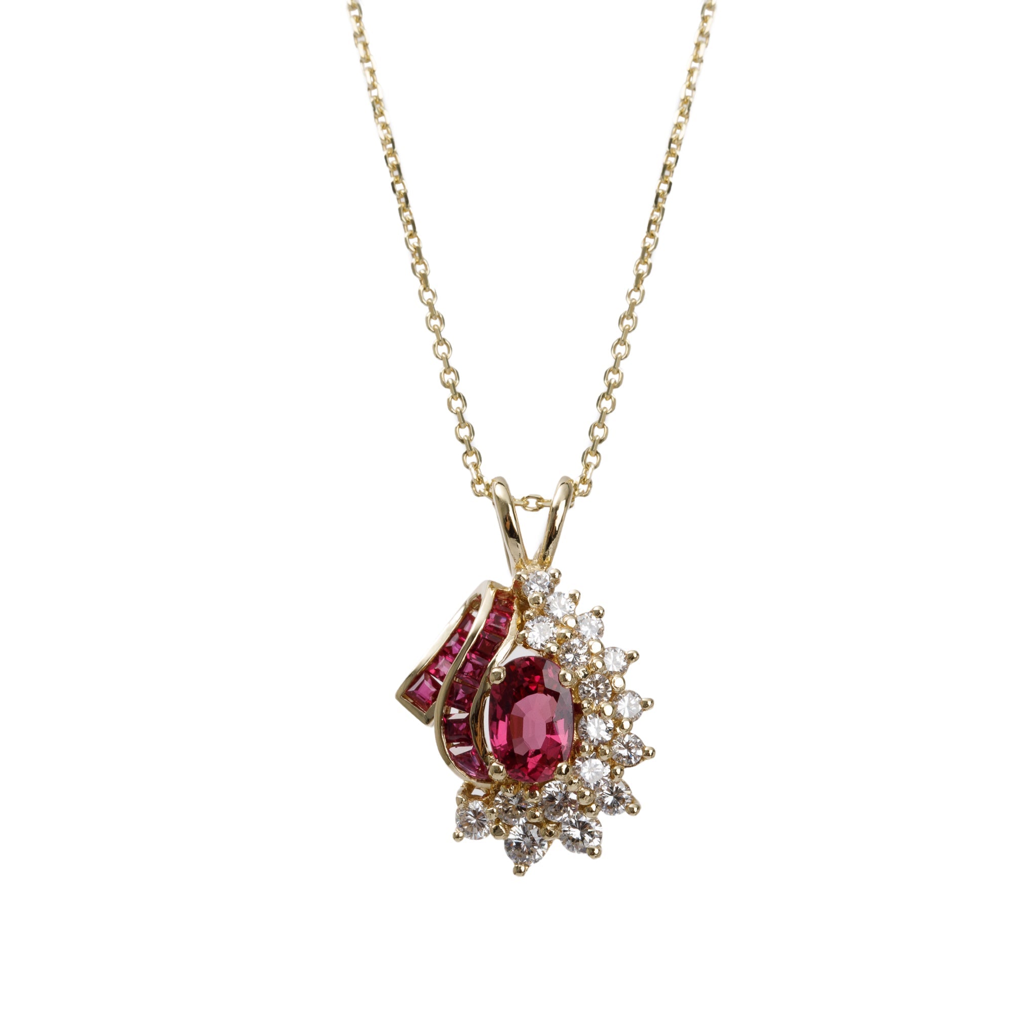 14-18k Yellow Gold Ruby & Diamond Pendant Necklace