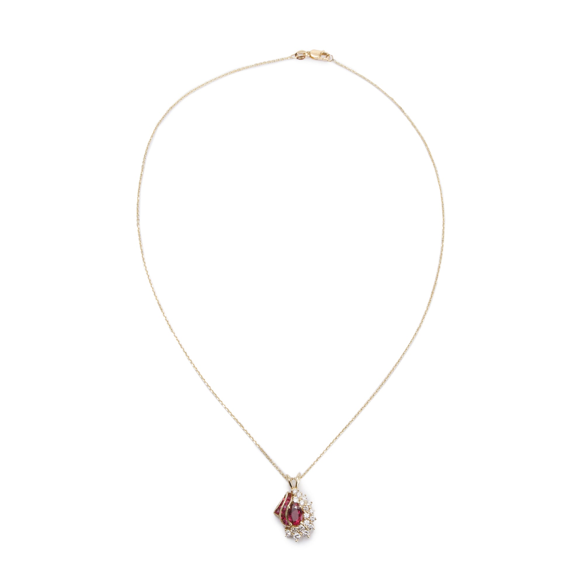 14-18k Yellow Gold Ruby & Diamond Pendant Necklace