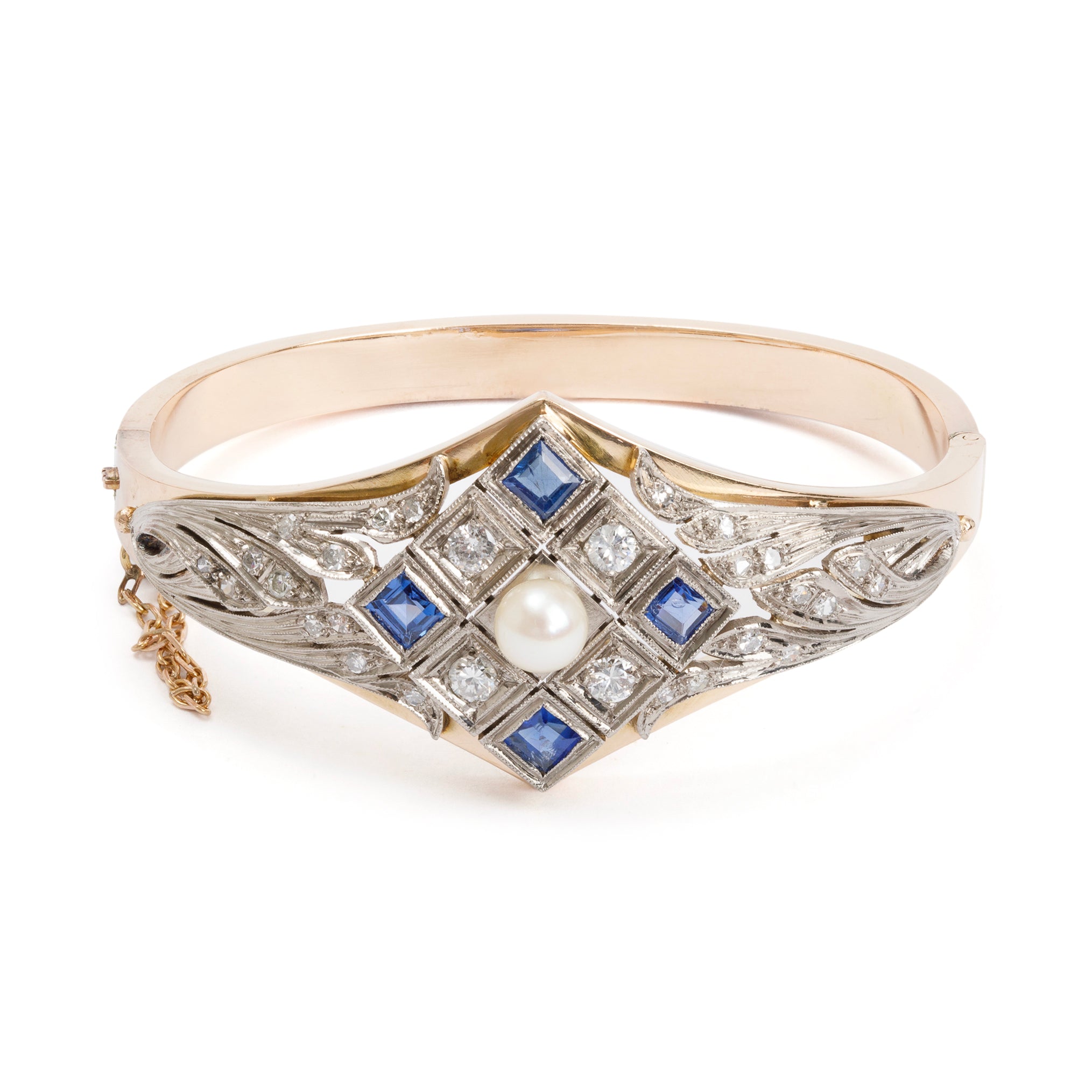 14k Gold Pearl, Sapphire & Diamond Bracelet