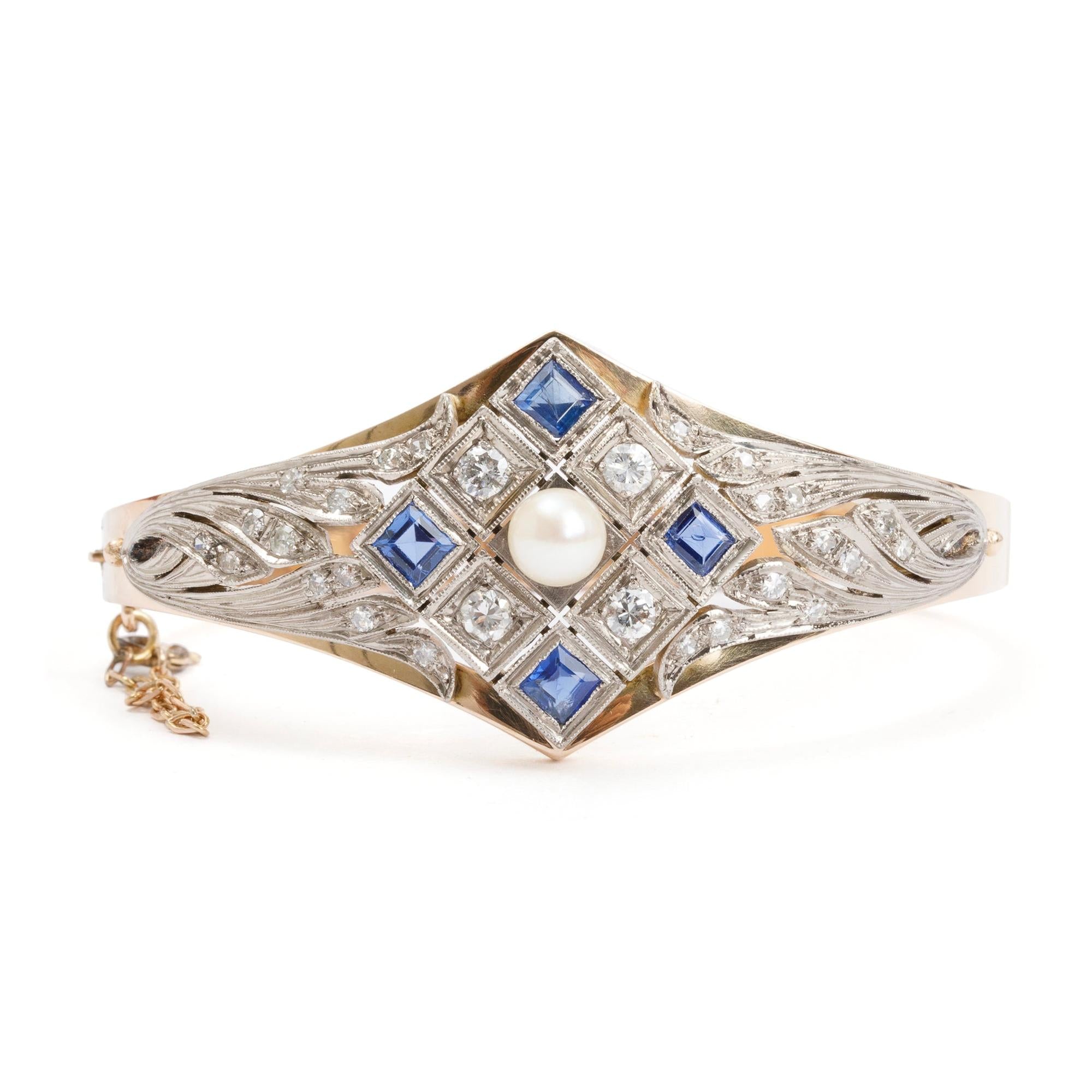 14k Gold Pearl, Sapphire & Diamond Bracelet
