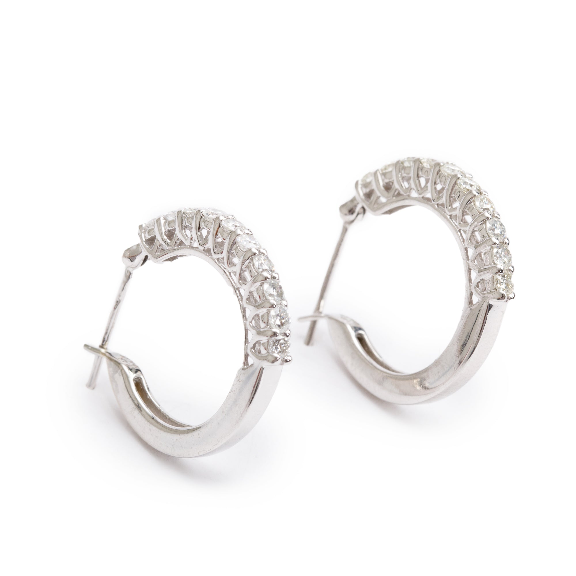 14k White Gold 1.00 tcw. Diamond Hoop Earrings