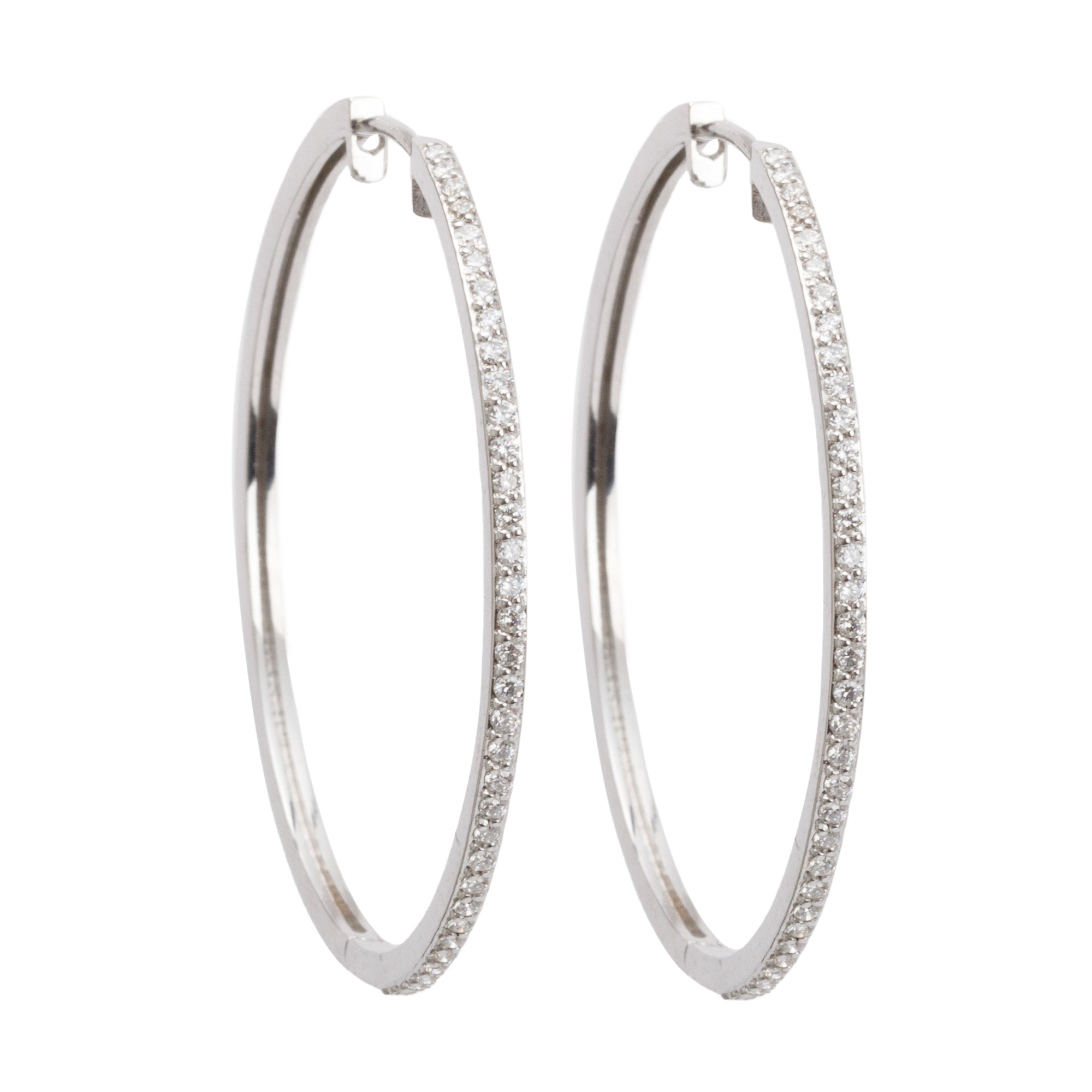 14k White Gold 1.06 tcw. Diamond 43 MM Hoop Earrings