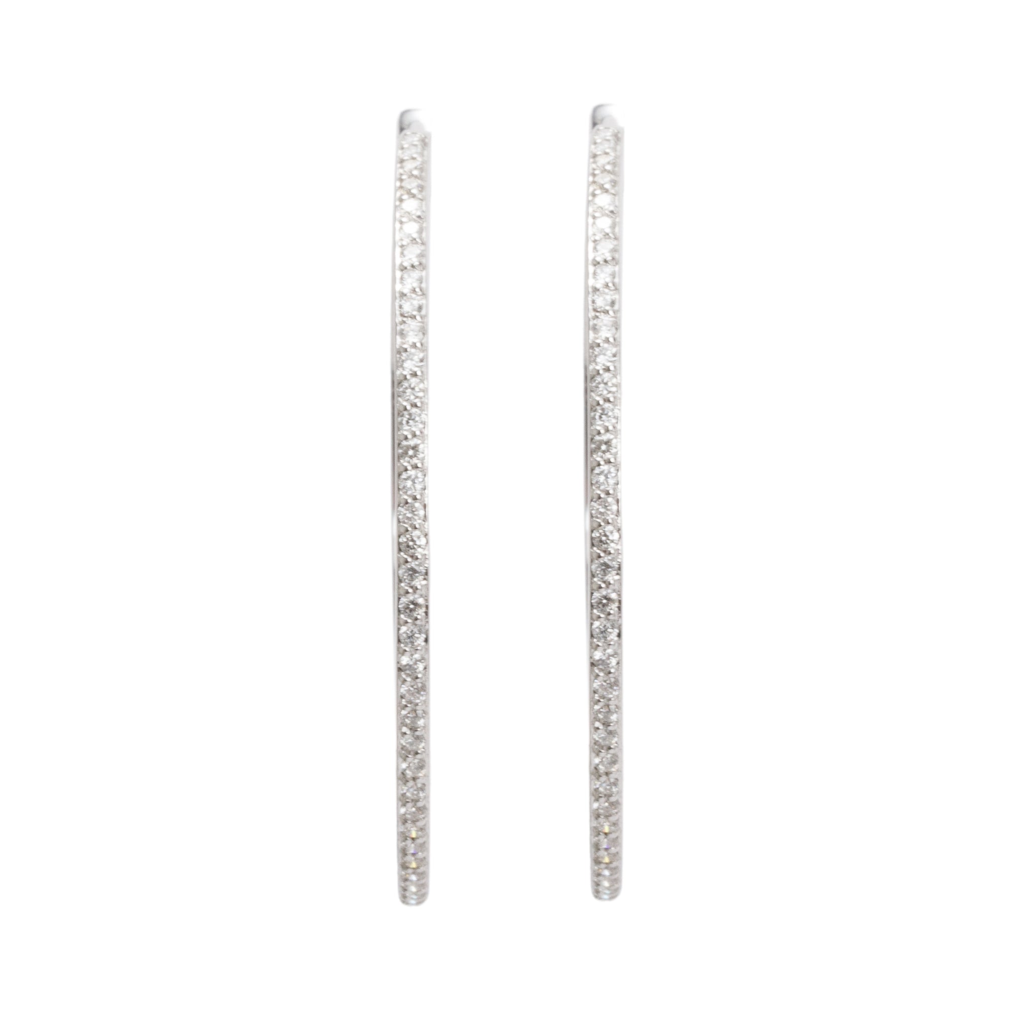 14k White Gold 1.06 tcw. Diamond 43 MM Hoop Earrings