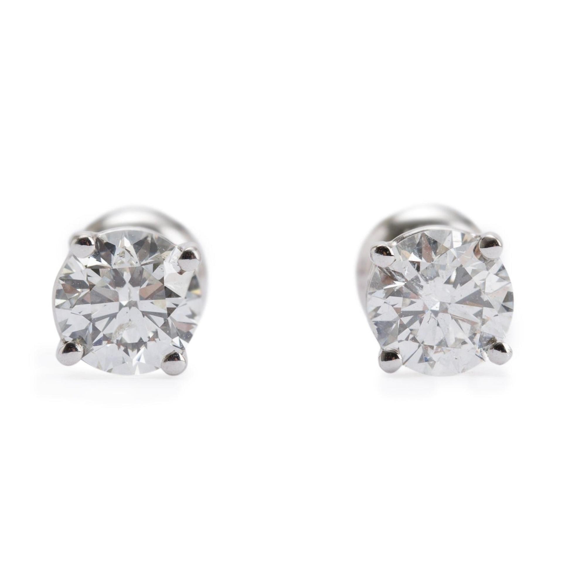 14k White Gold 1.11 tcw. Diamond Stud Earrings