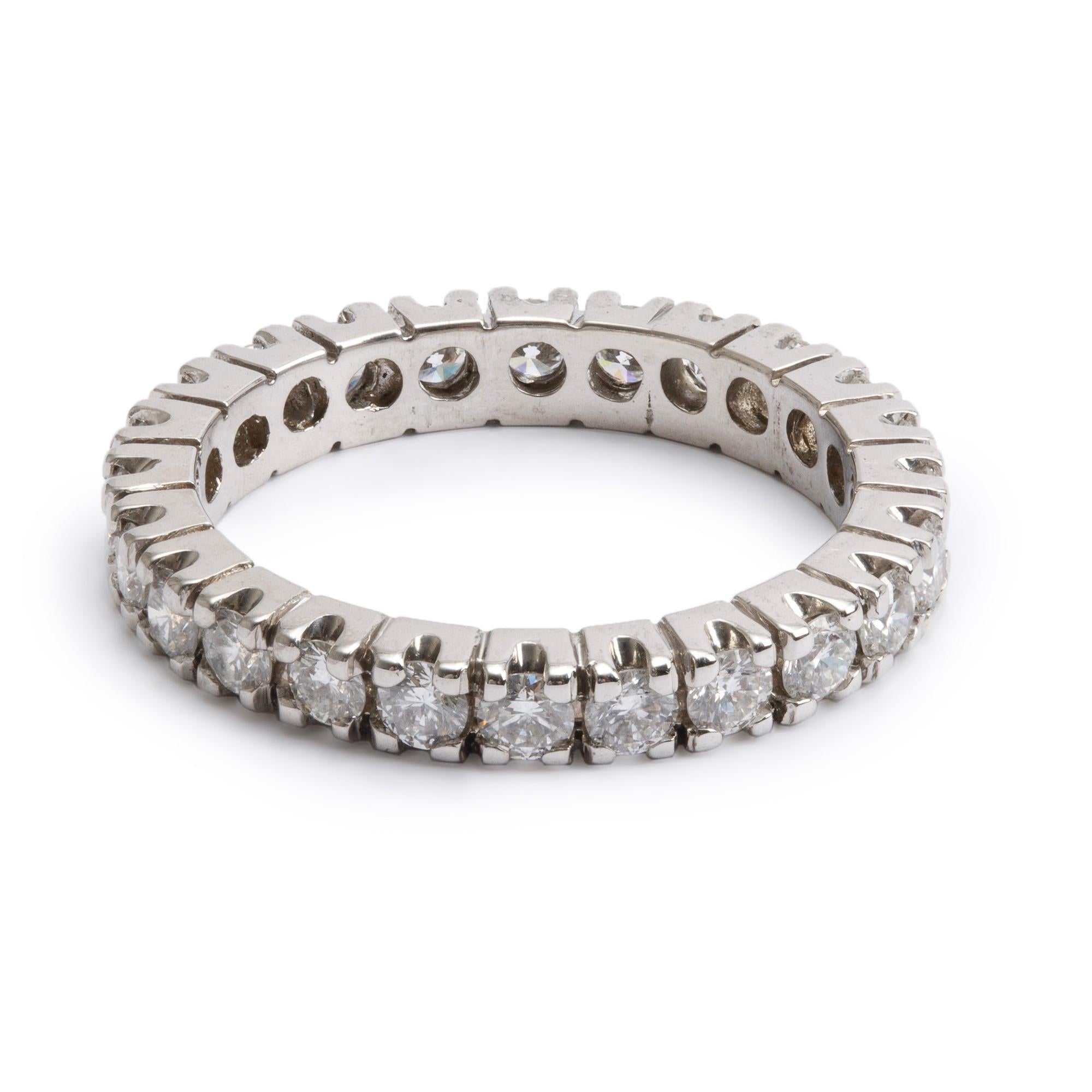 14k White Gold 1.20 tcw. Diamond Eternity Band Ring, Size 5.5