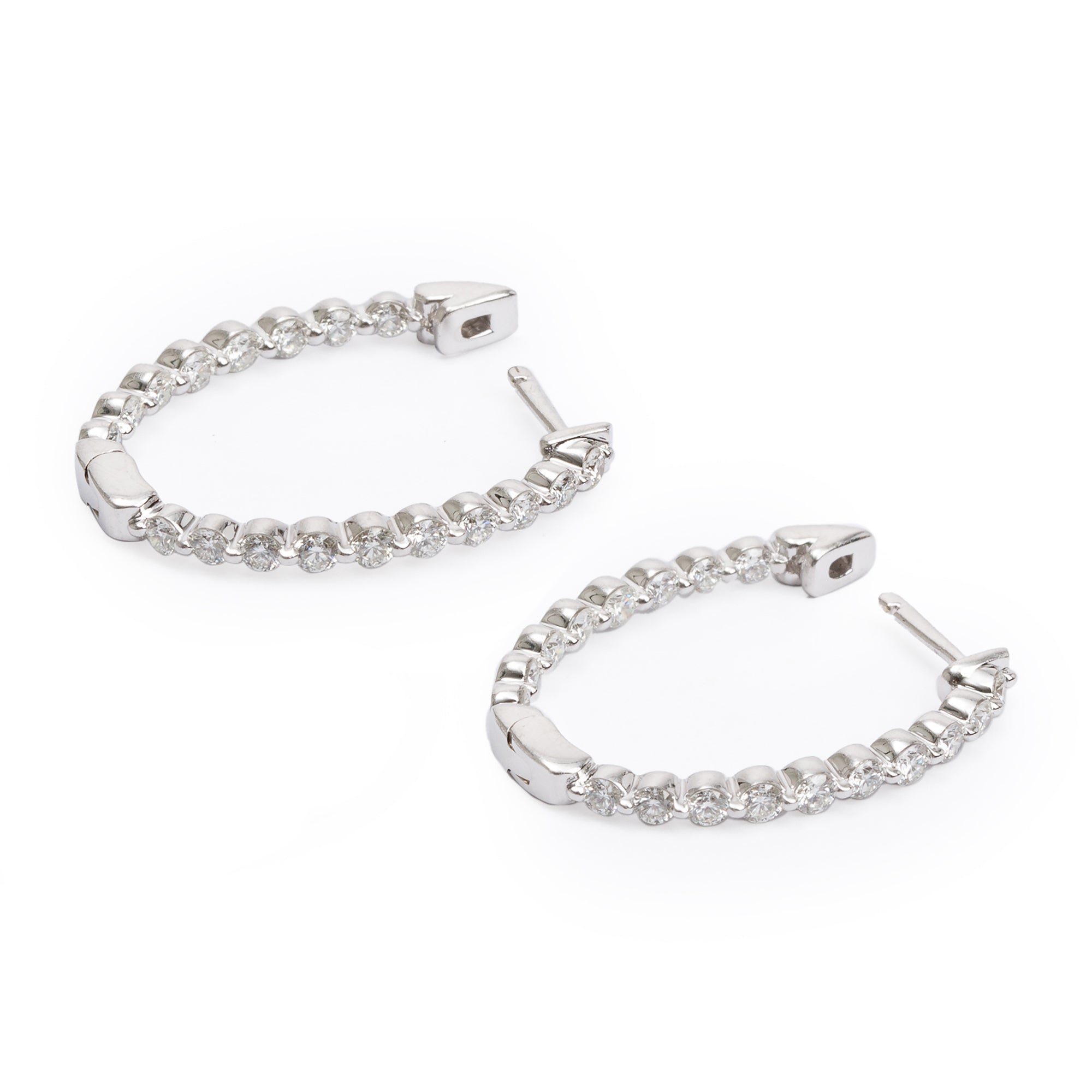 14k White Gold 1.29 tcw. Diamond Hoop Earrings