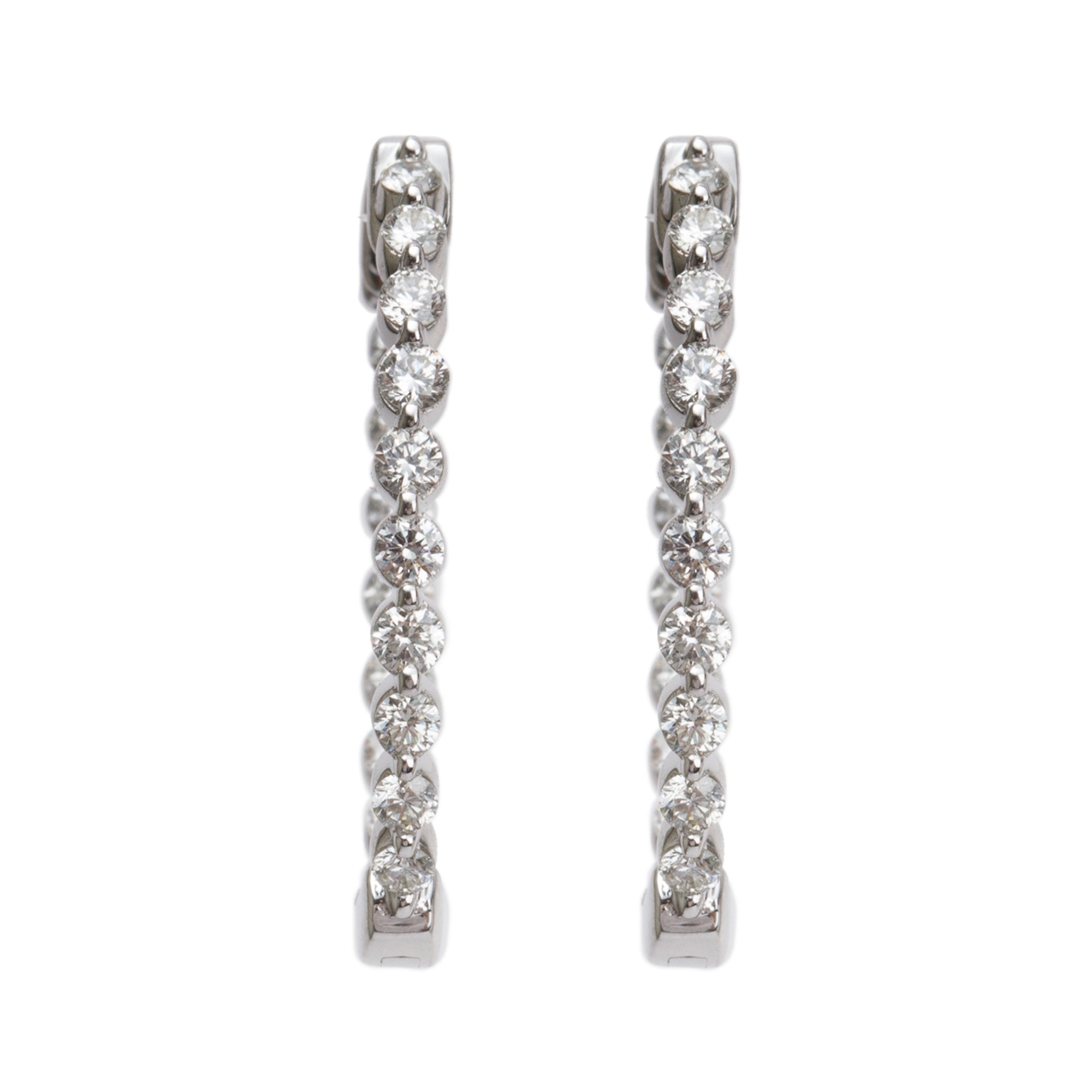 14k White Gold 1.29 tcw. Diamond Hoop Earrings