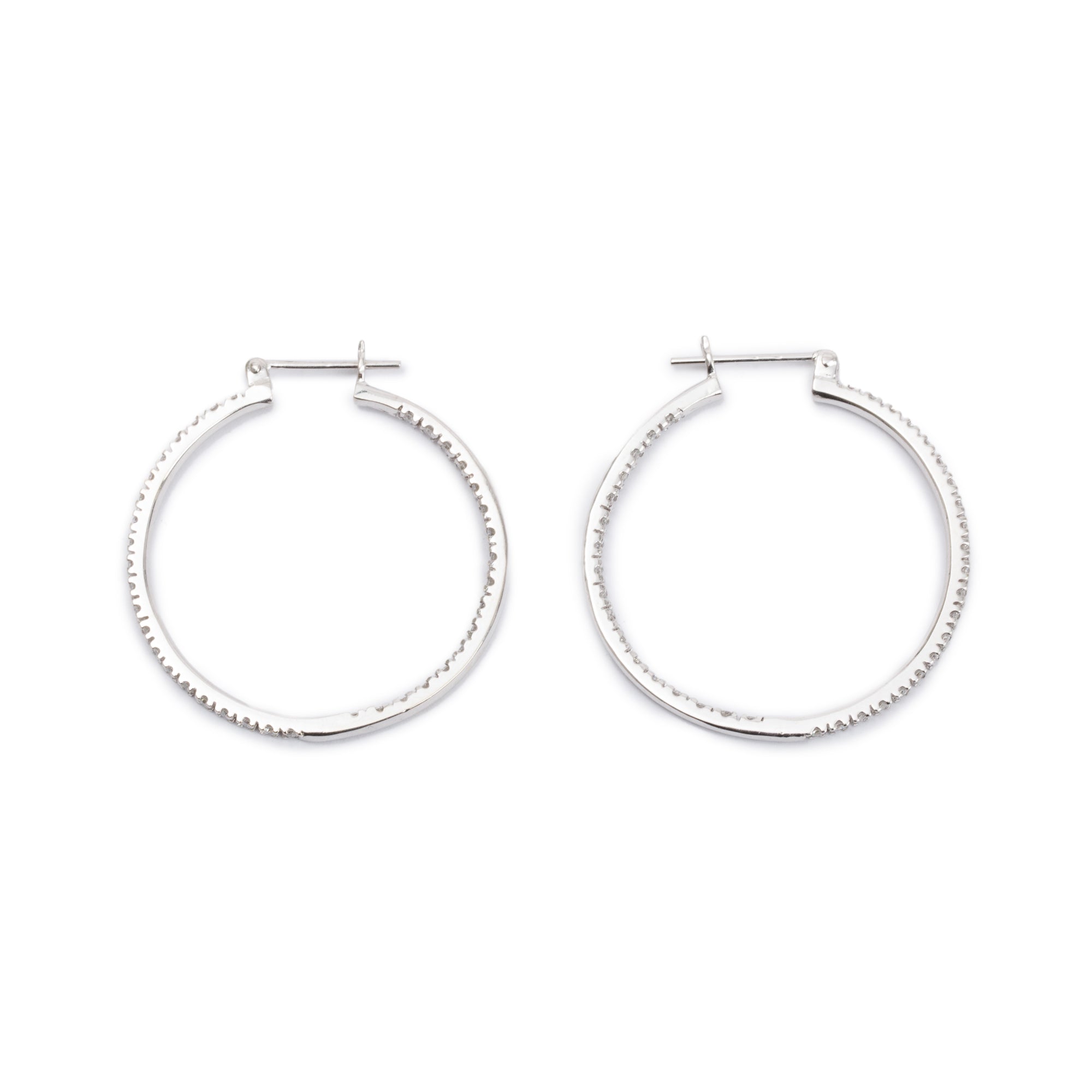 14k White Gold 1.52 tcw. Diamond 36 MM Hoop Earrings