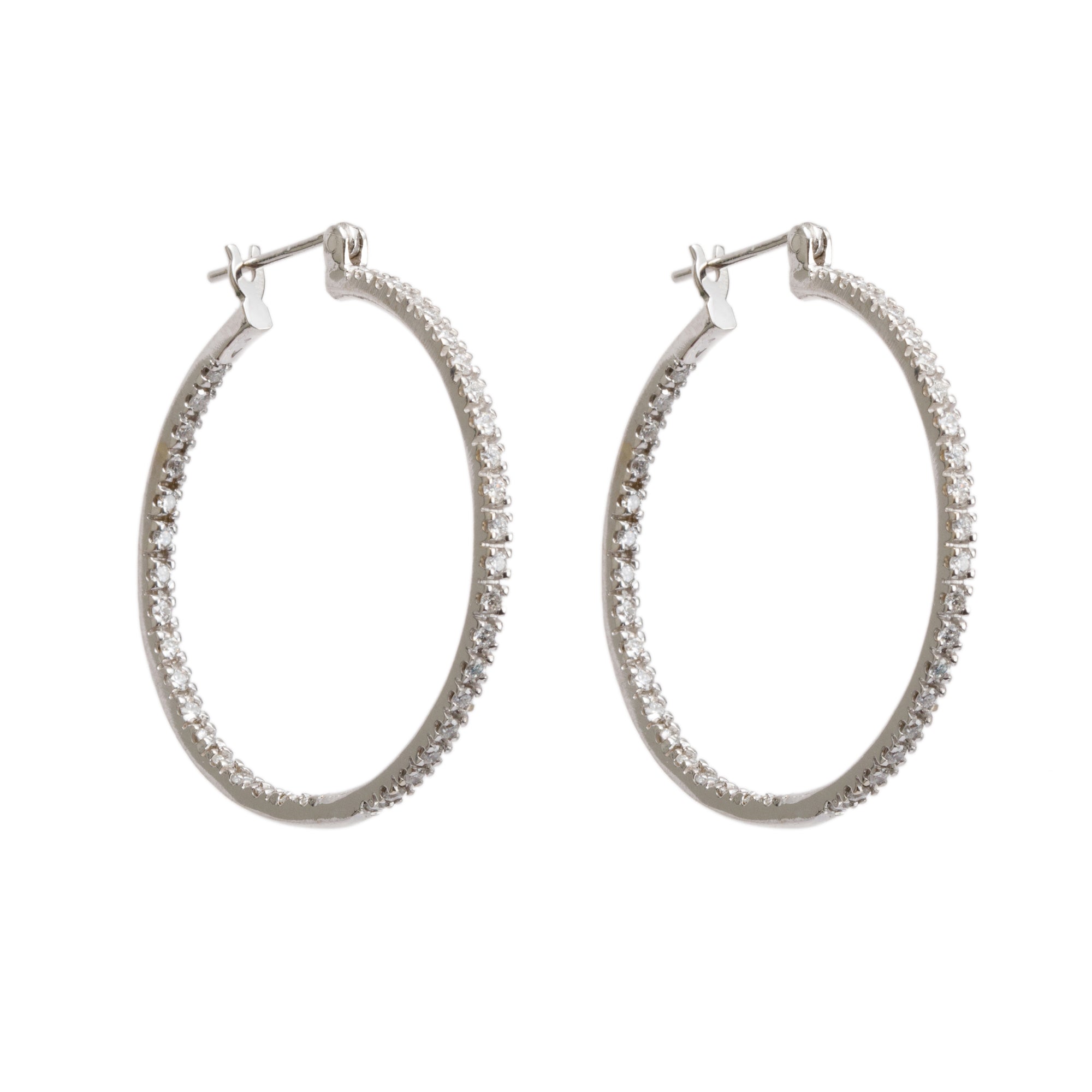 14k White Gold 1.52 tcw. Diamond Hoop Earrings