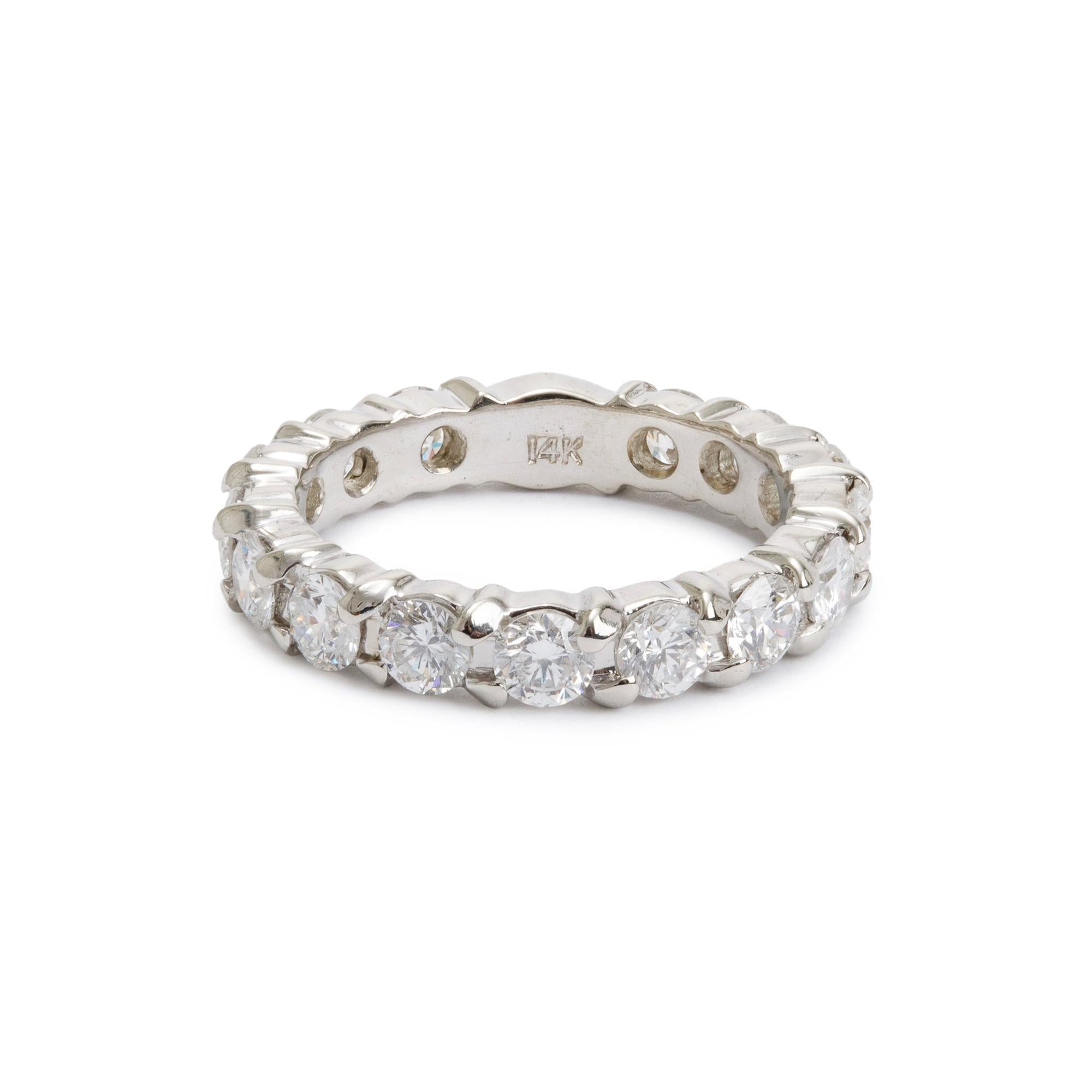 14k White Gold 1.65 tcw. Diamond Eternity Band Ring, Size 6.25