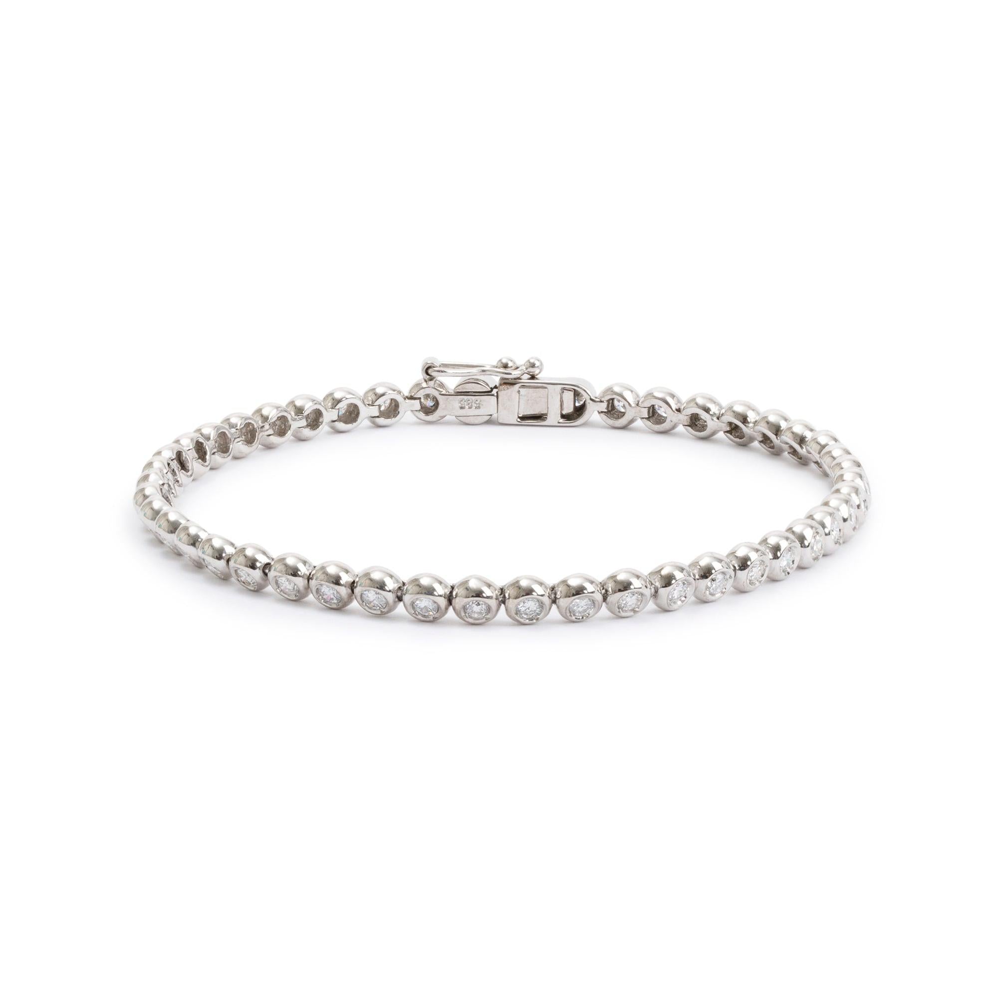 14k White Gold 1.75 tcw. Diamond Round Link Tennis Bracelet