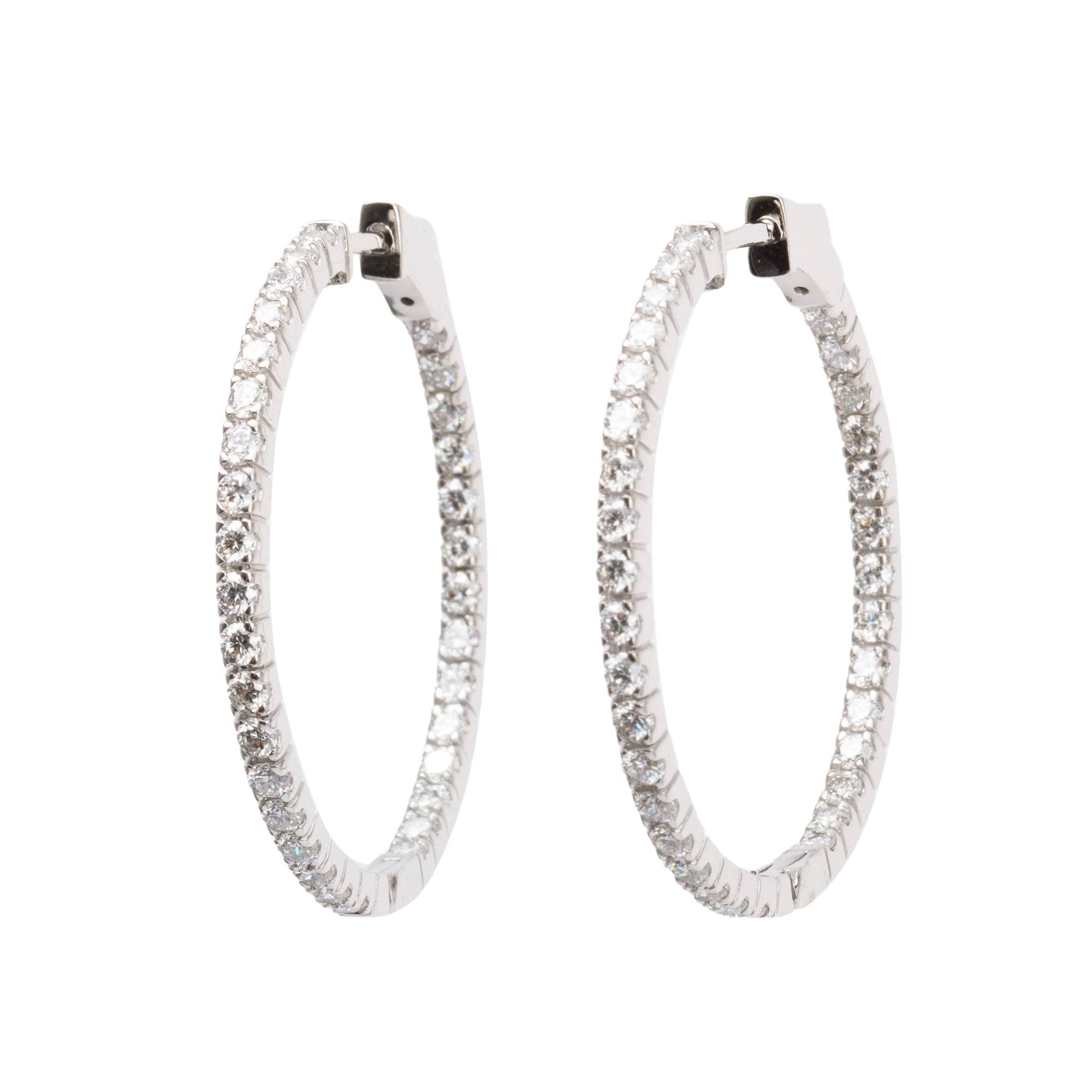 14k White Gold 2.00 tcw. Diamond Hoop Earrings
