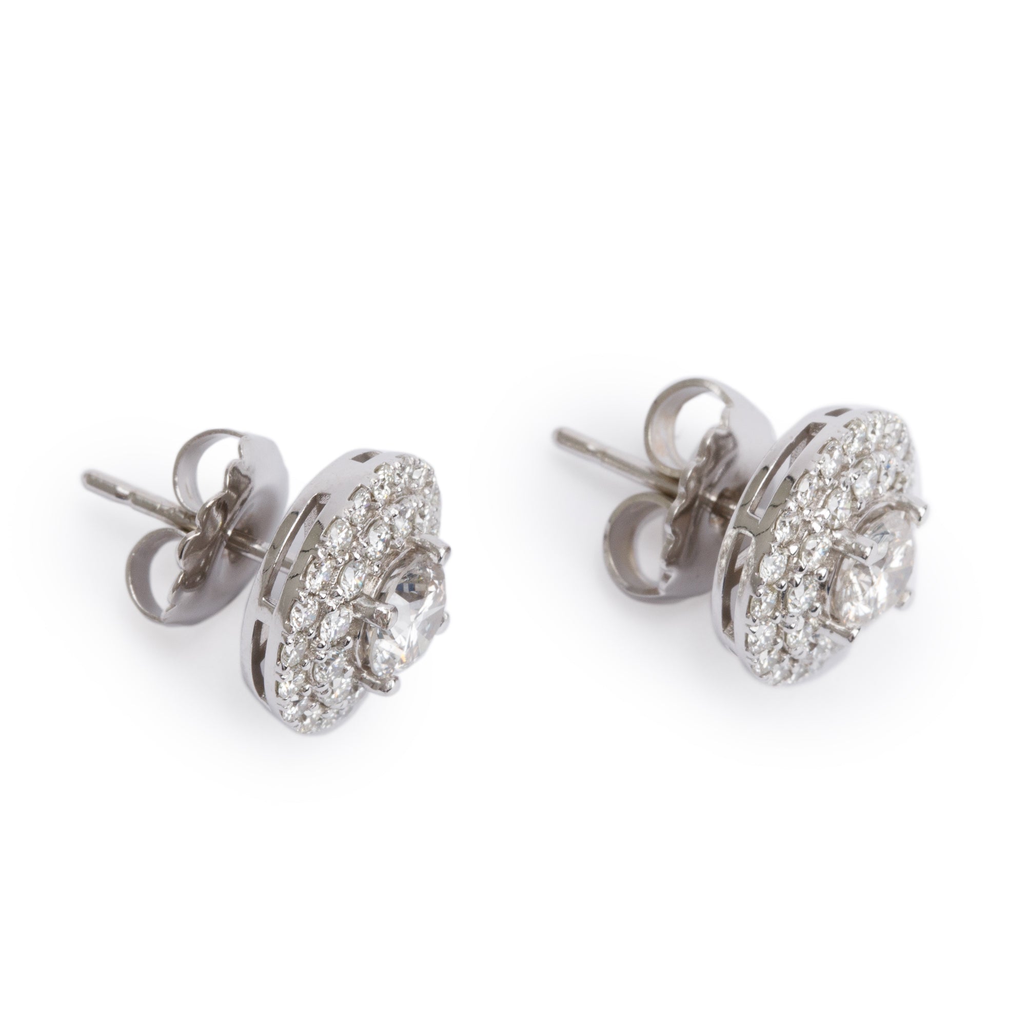 14k White Gold 3.00 tcw. Cluster Diamond Stud Earrings