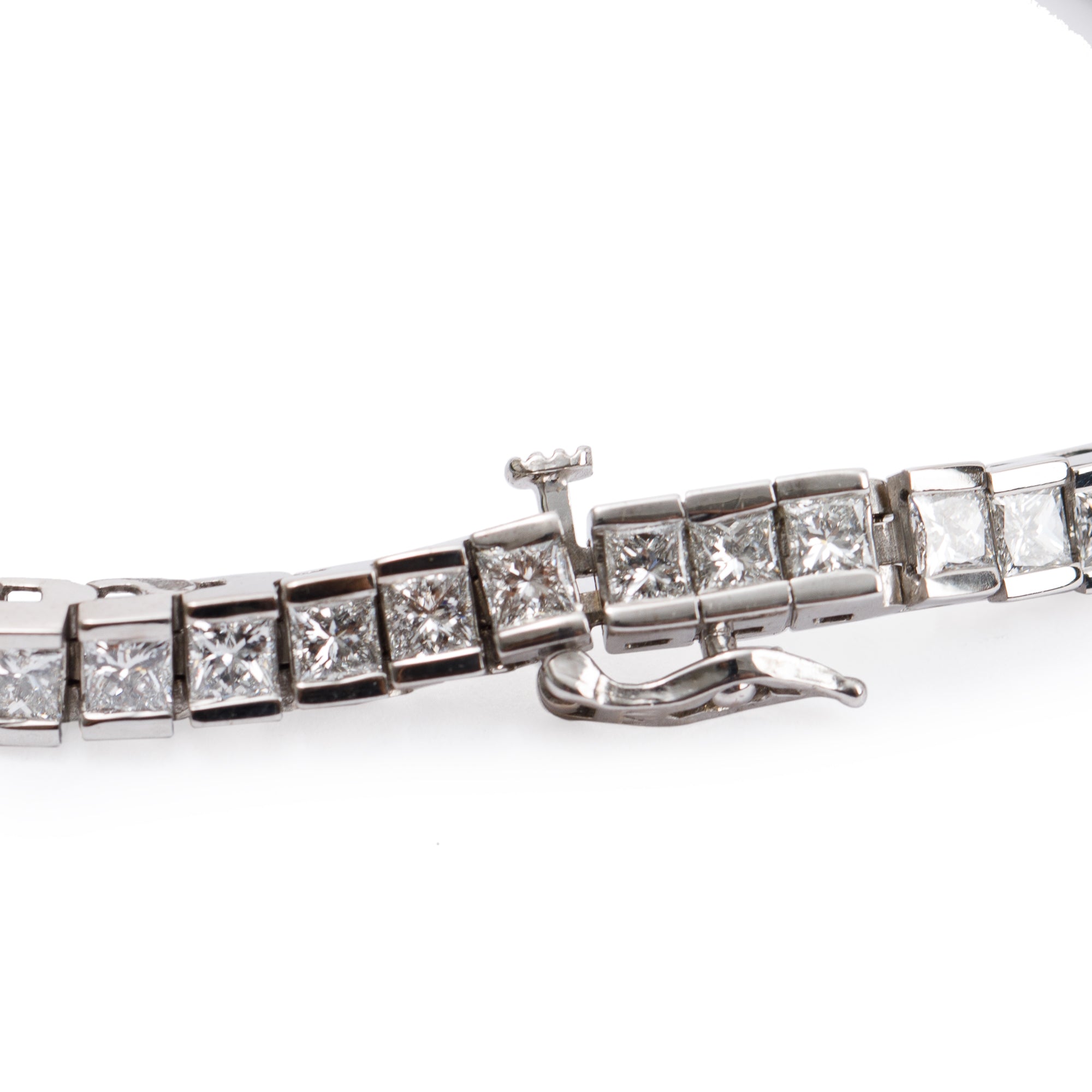 14k White Gold 6.75 tcw. Pricess Cut Diamond Tennis Bracelet