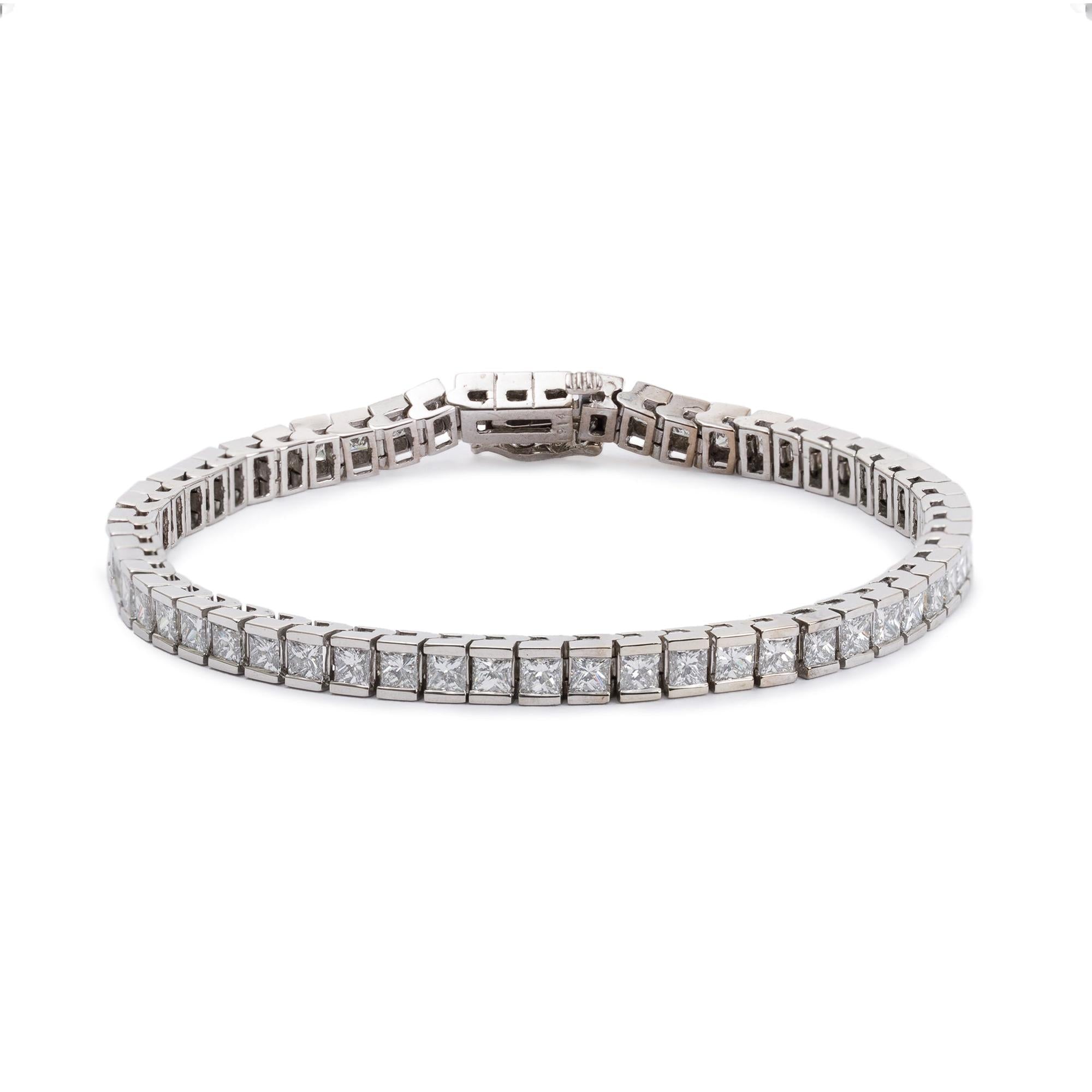 14k White Gold 6.75 tcw. Pricess Cut Diamond Tennis Bracelet