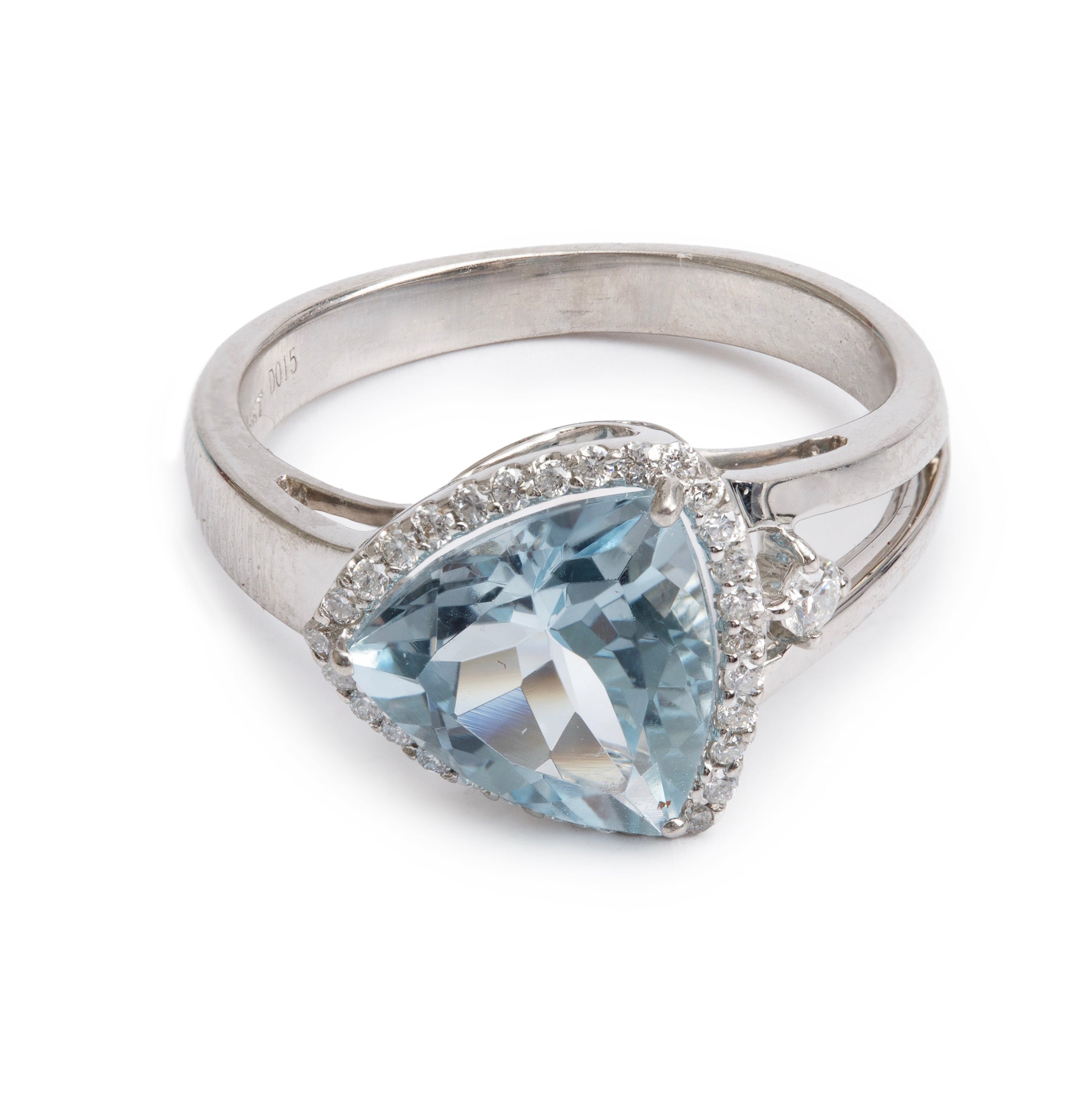 14k White Gold Aquamarine & Diamond Cocktail Ring, Size 5