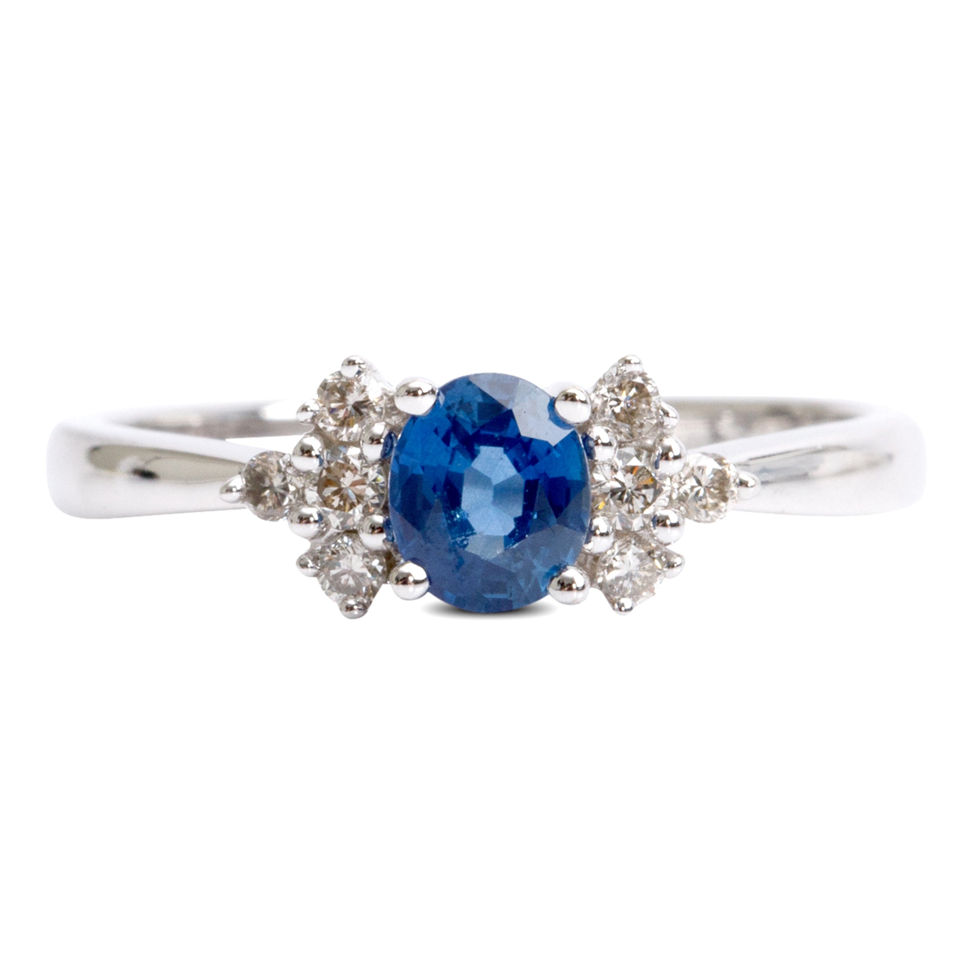 14k White Gold Blue Sapphire & Diamond Ring, Size 6.5