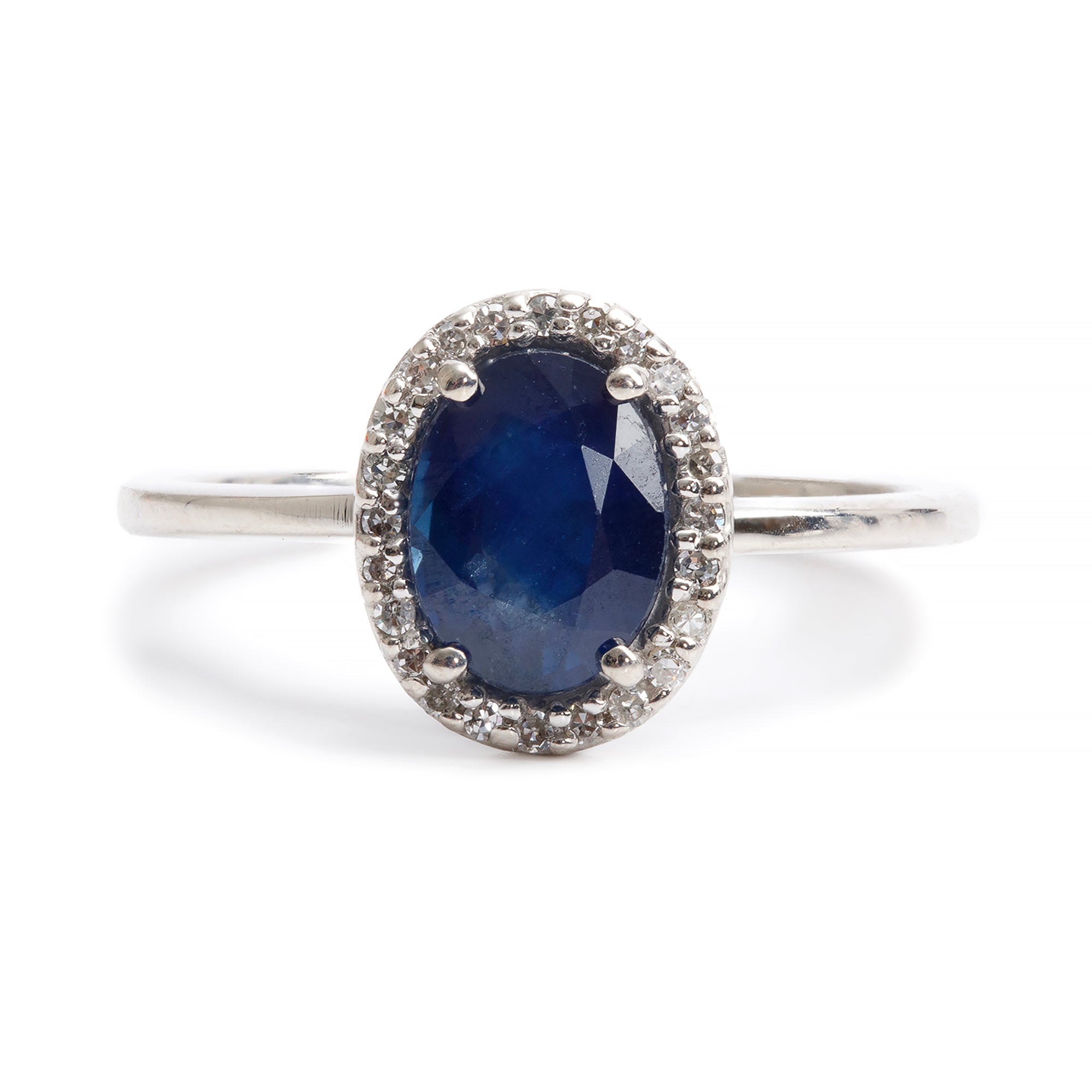 14k White Gold Blue Sapphire & Diamond Ring, Size 7