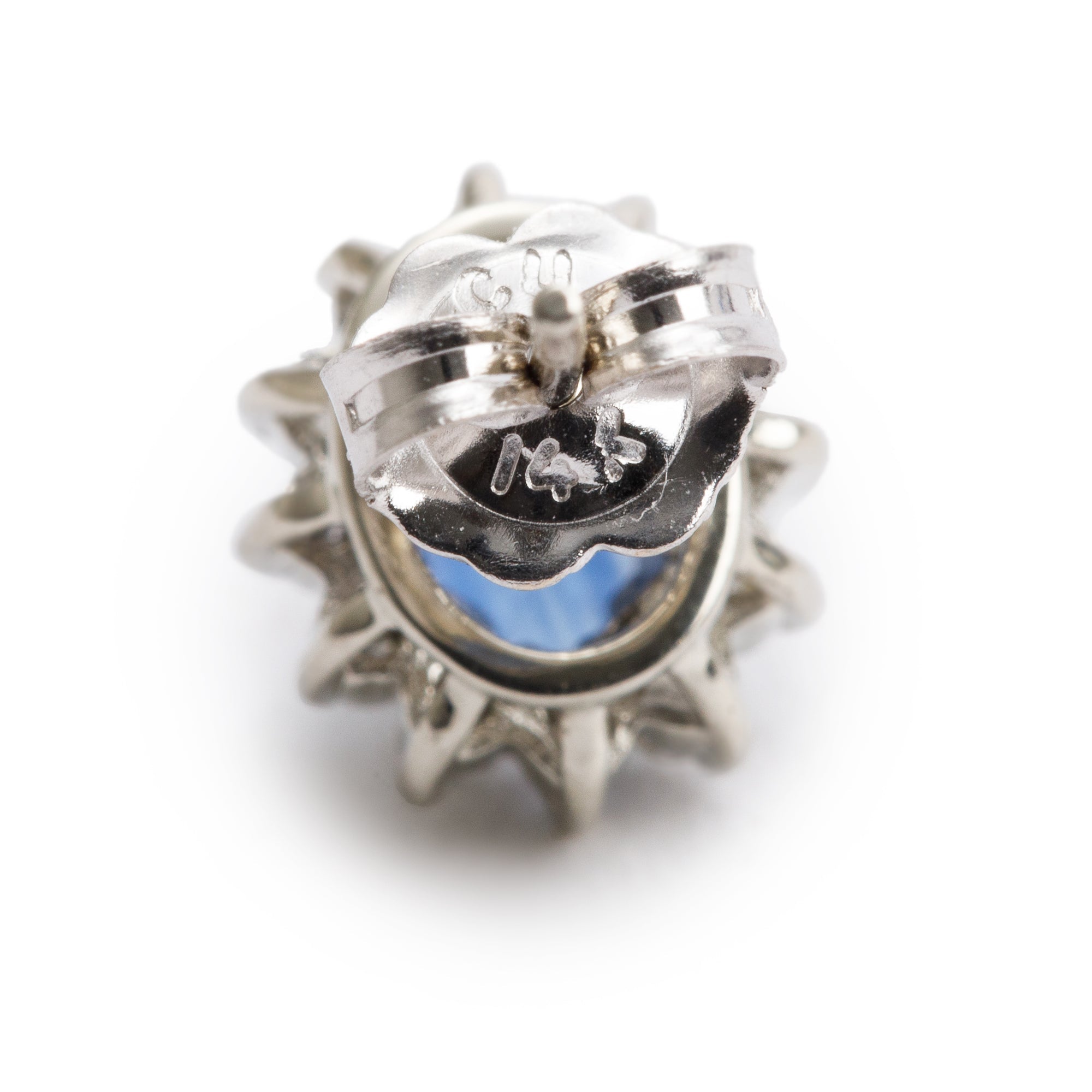 14k White Gold Blue Sapphire & Diamond Stud Earrings