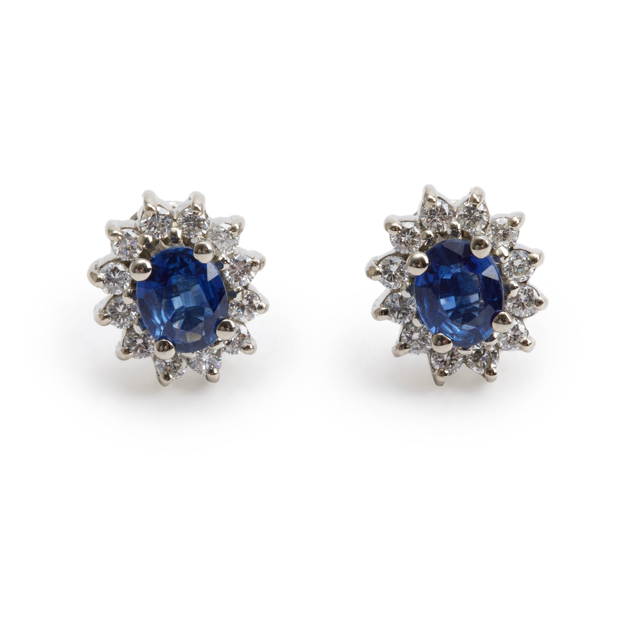 14k White Gold Blue Sapphire & Diamond Stud Earrings