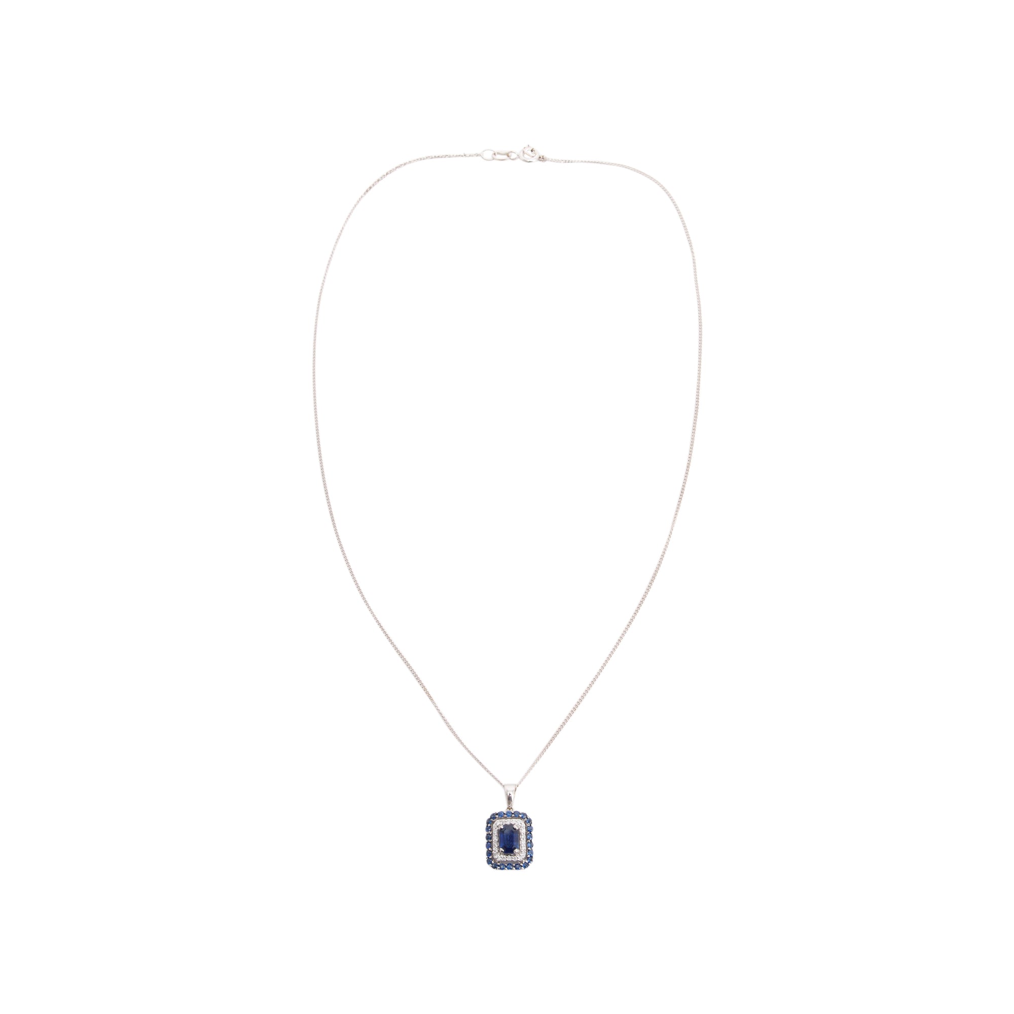 14k White Gold Blue Sapphire and Diamond Pendant Necklace