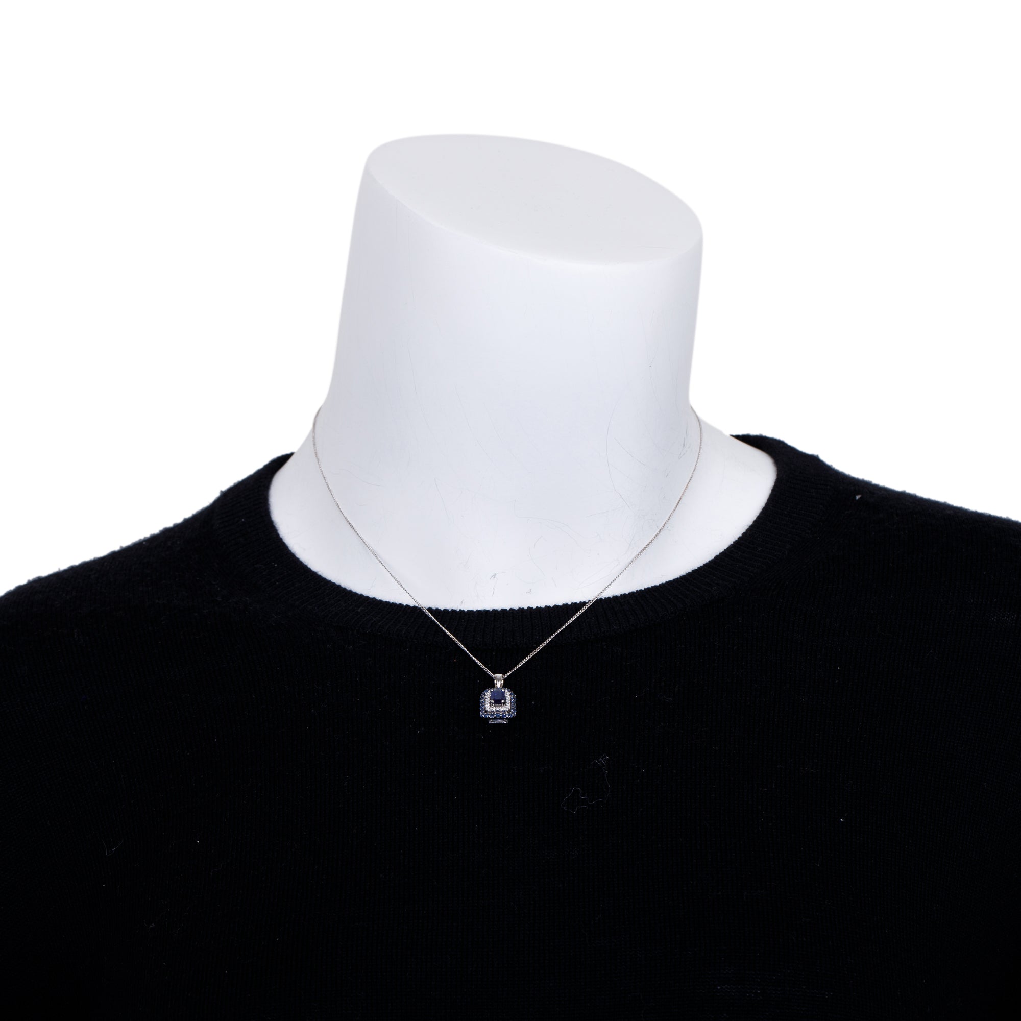 14k White Gold Blue Sapphire and Diamond Pendant Necklace