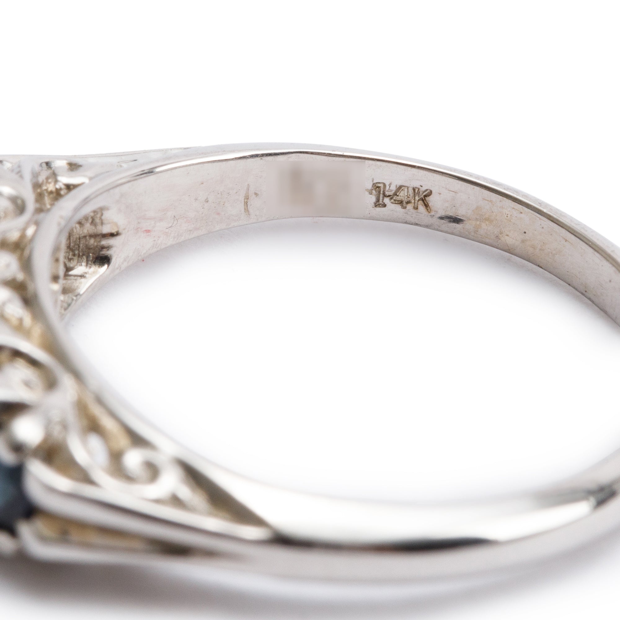 14k White Gold Blue Sapphire and Diamond Ring, Size 6.75