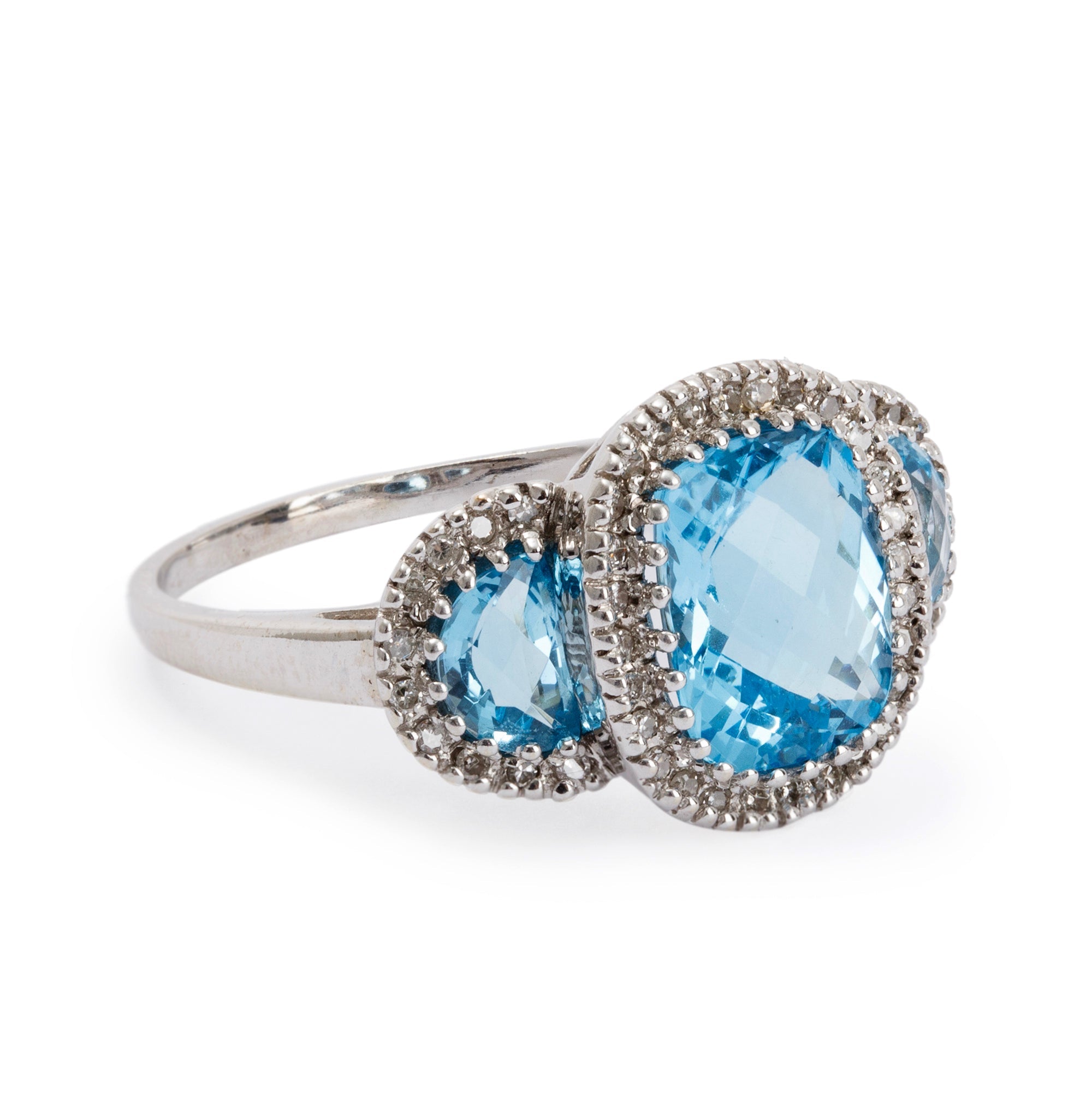 14k White Gold Blue Topaz & Diamond Cocktail Ring