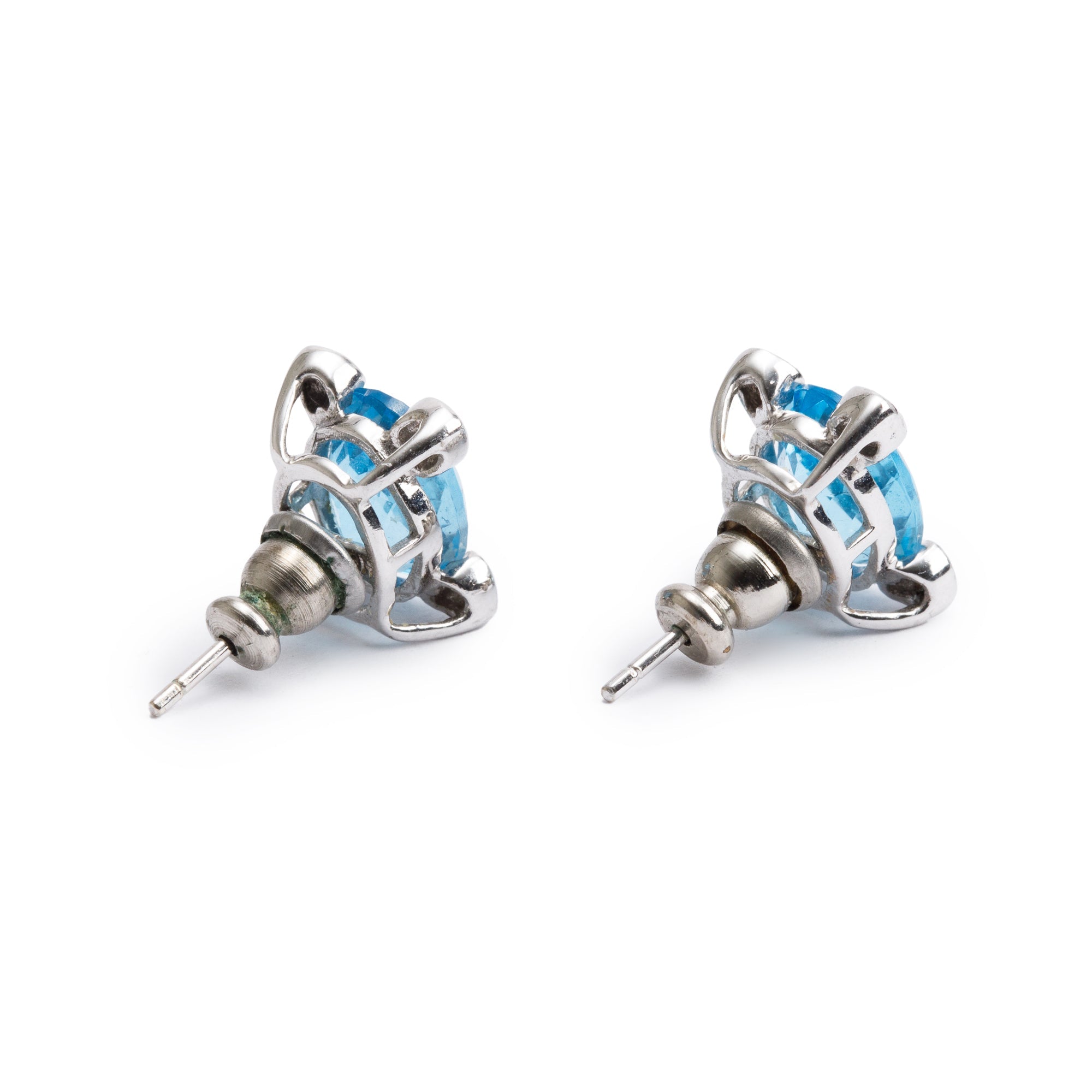 14k White Gold Blue Topaz & Diamond Earrings