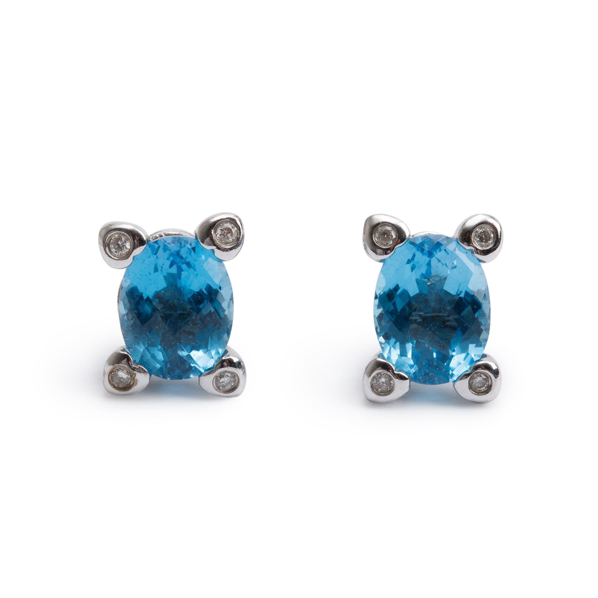 14k White Gold Blue Topaz & Diamond Earrings