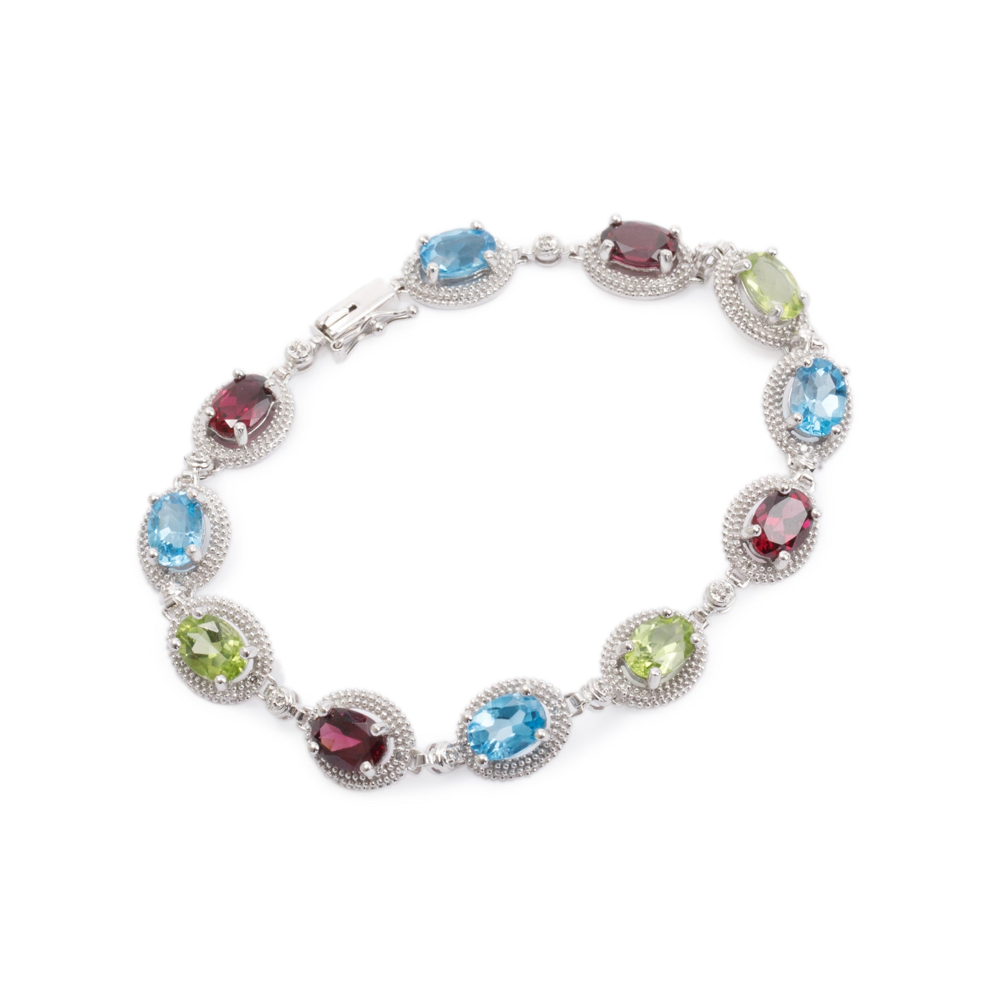 14k White Gold Colored Stones and Diamond Bracelet
