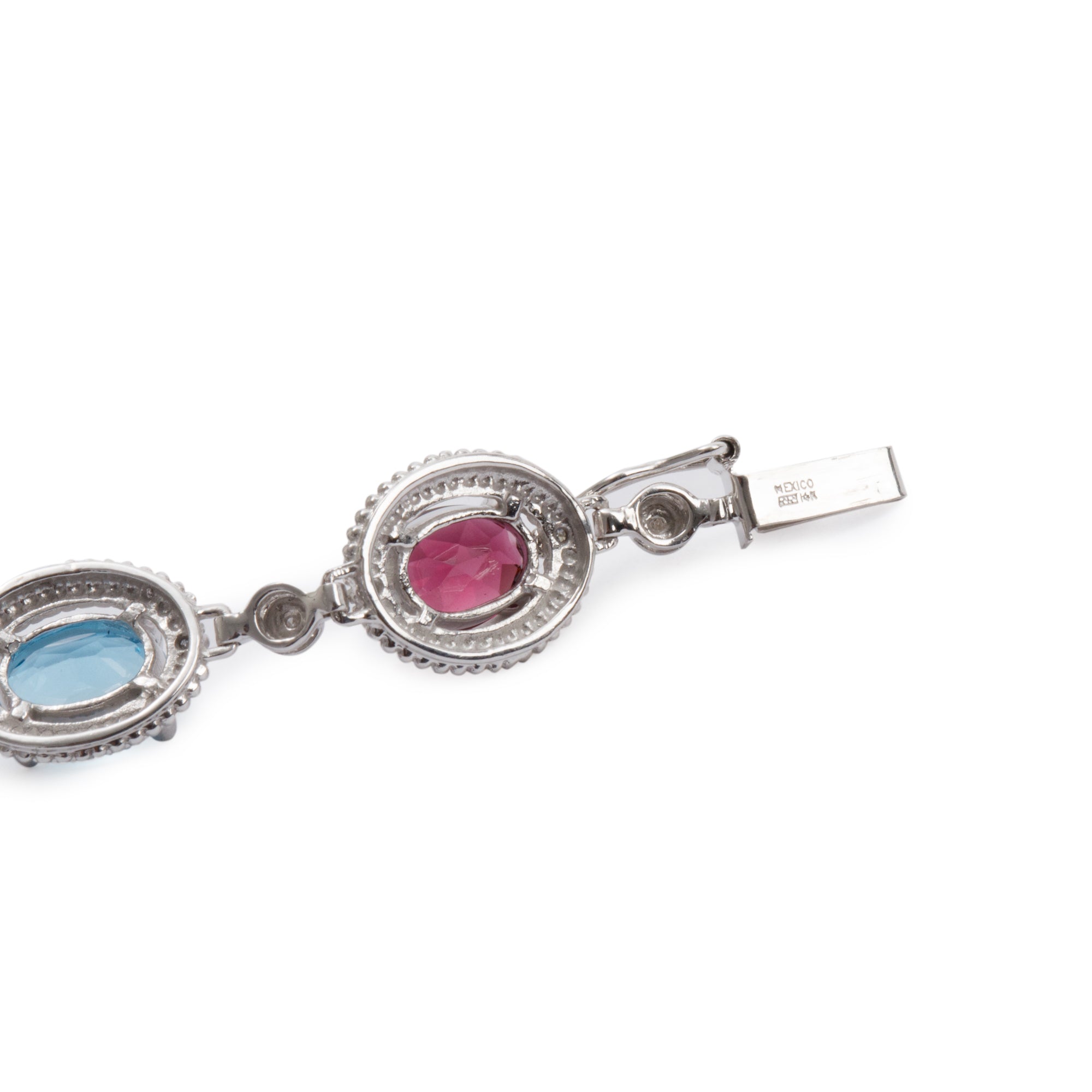 14k White Gold Colored Stones and Diamond Bracelet