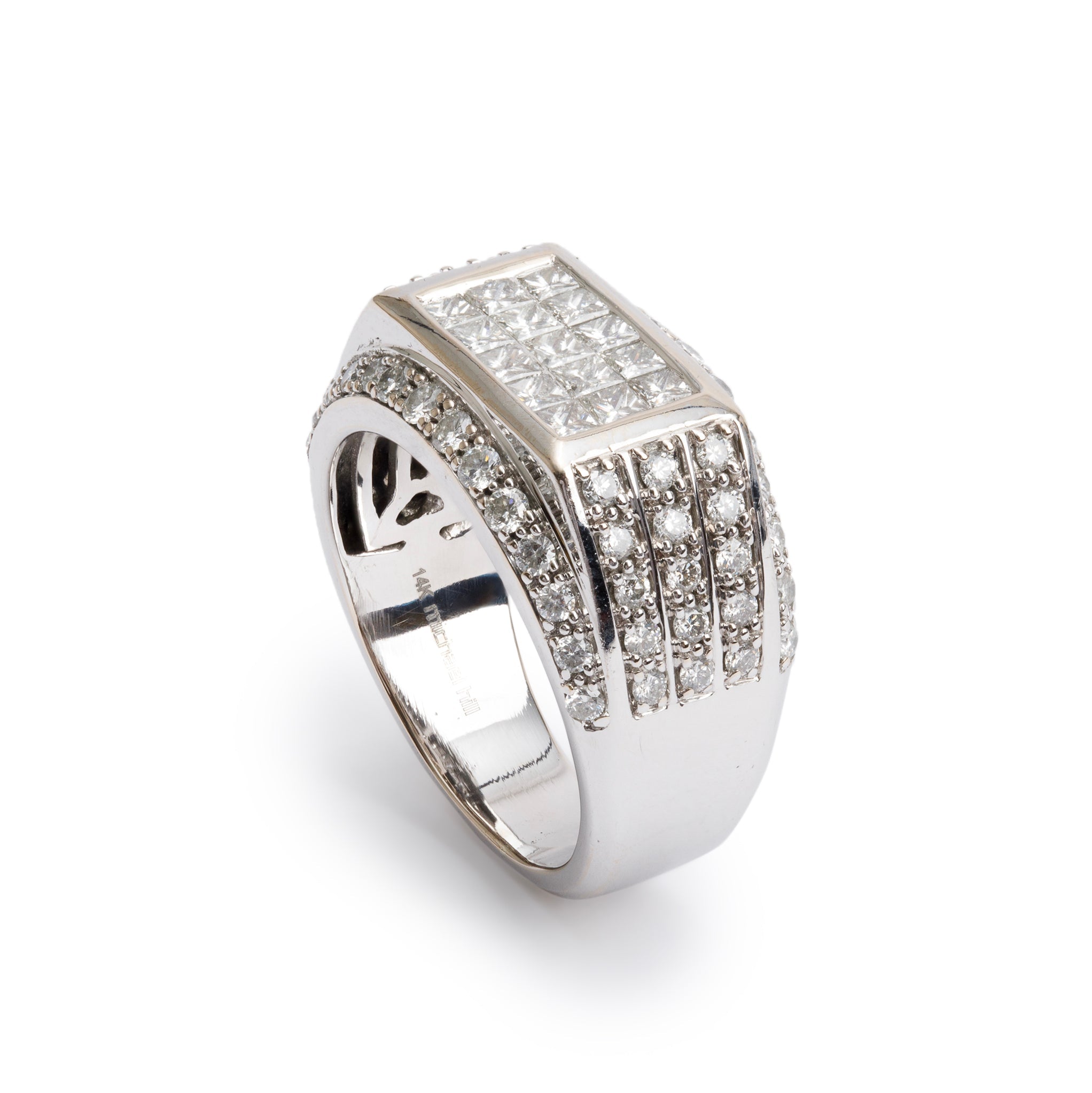 14k White Gold Diamond Cluster Ring, Size 9