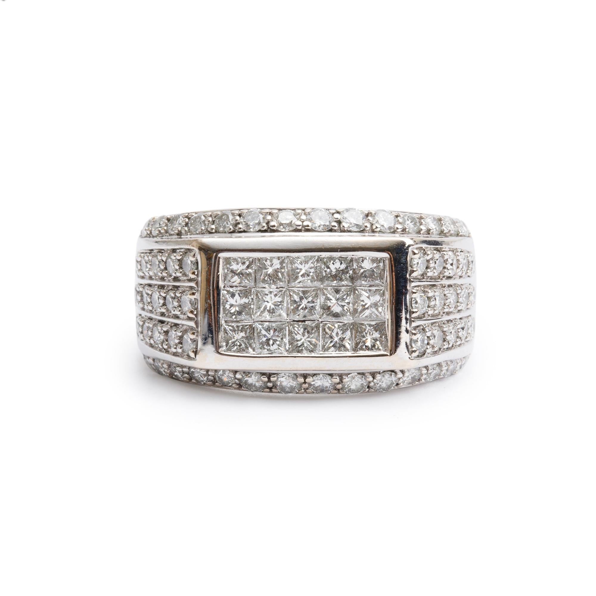 14k White Gold Diamond Cluster Ring, Size 9