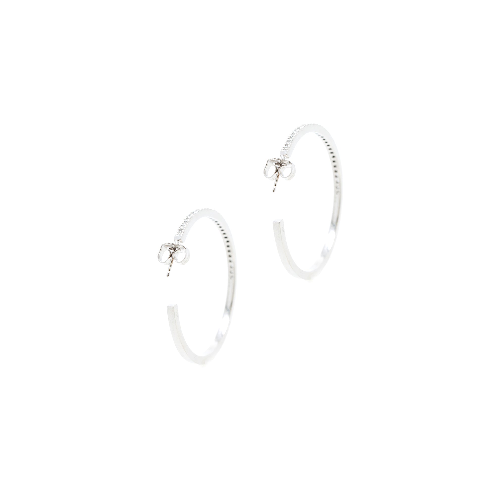 14k White Gold Diamond Hoop Earrings