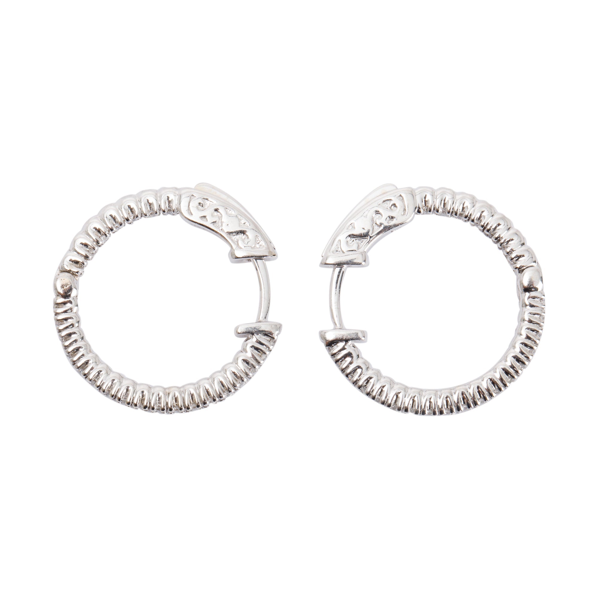 14k White Gold Diamond Hoop Earrings