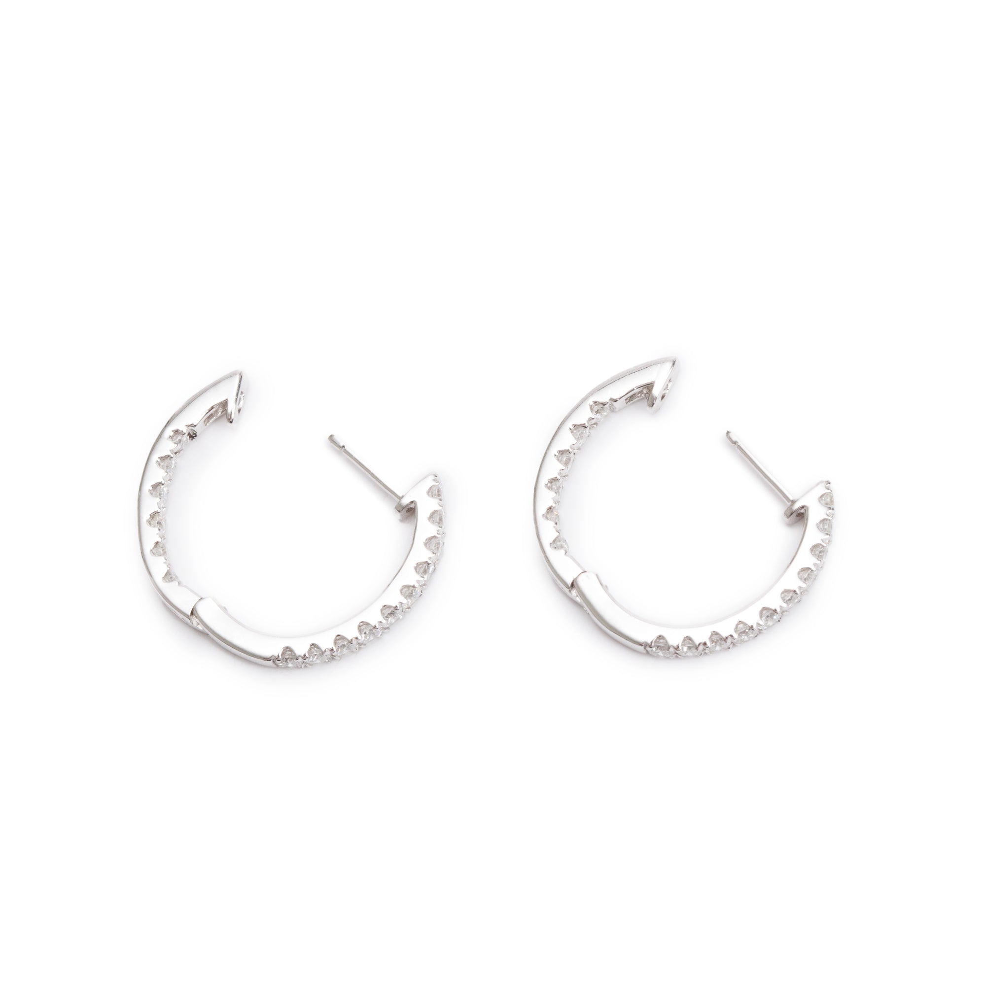 14k White Gold Diamond Hoop Earrings