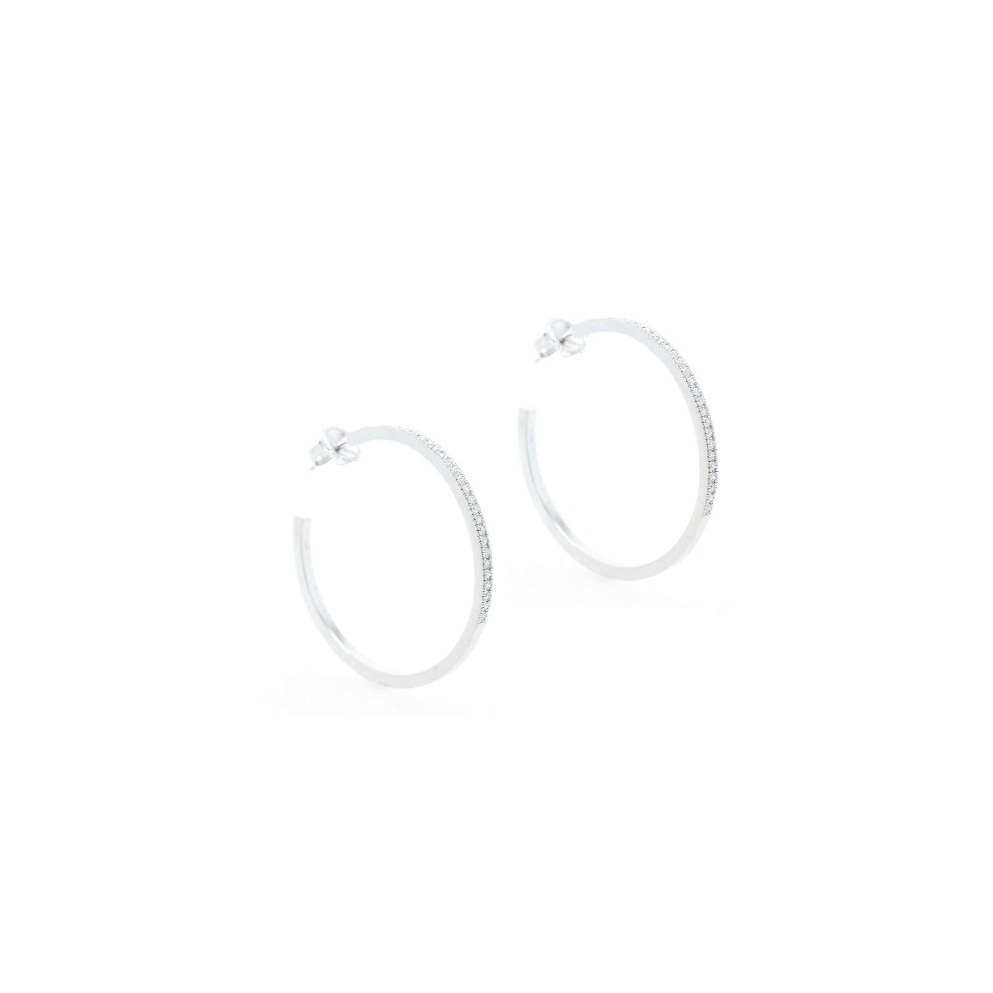 14k White Gold Diamond Hoop Earrings