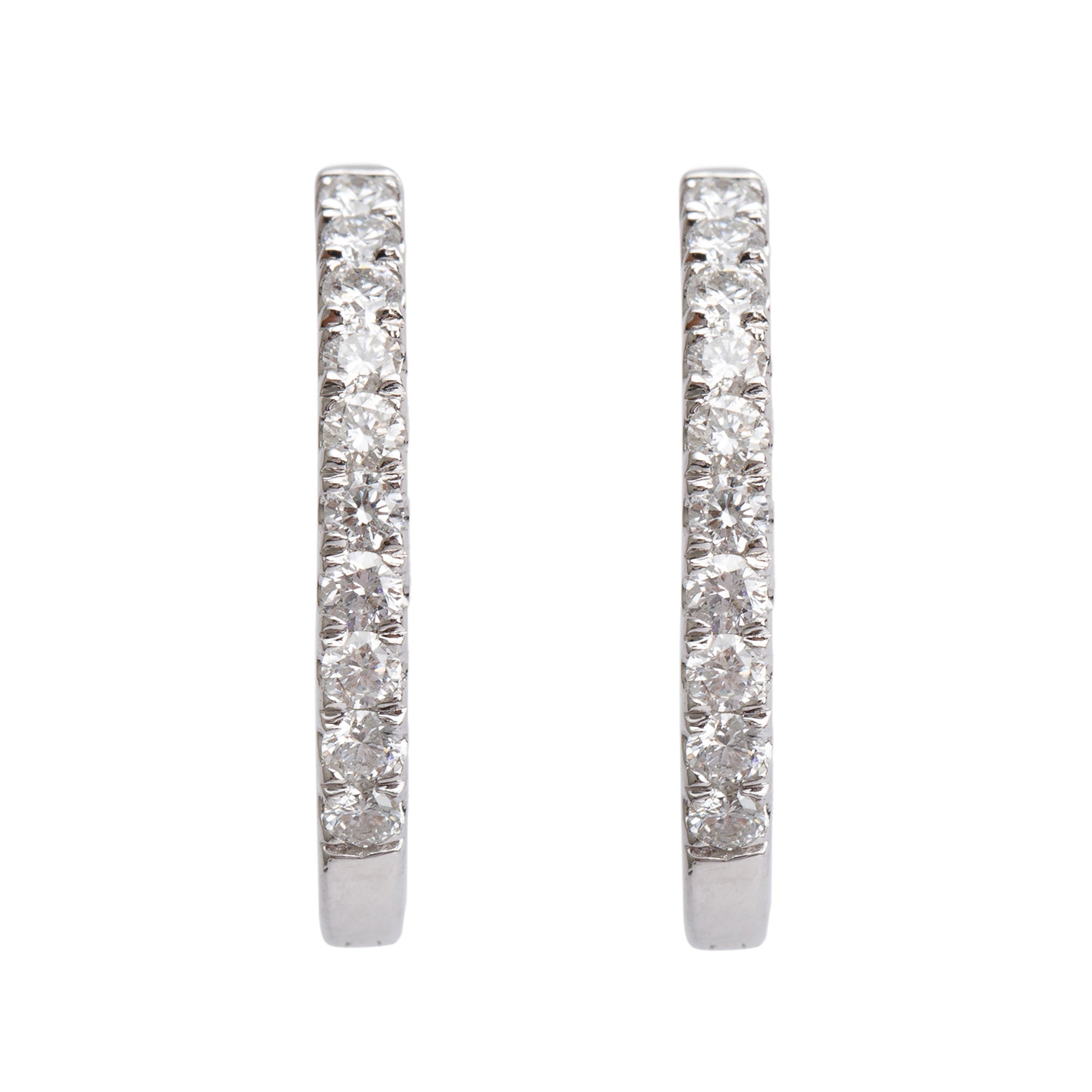 14k White Gold Diamond Hoop Earrings