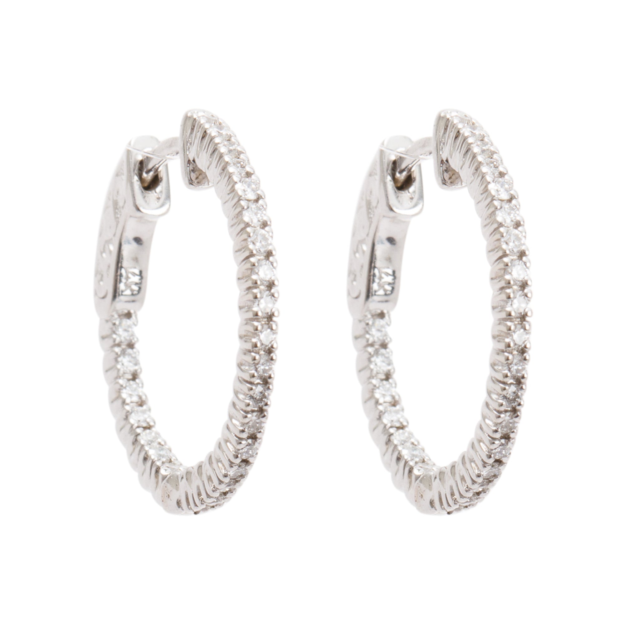 14k White Gold Diamond Hoop Earrings
