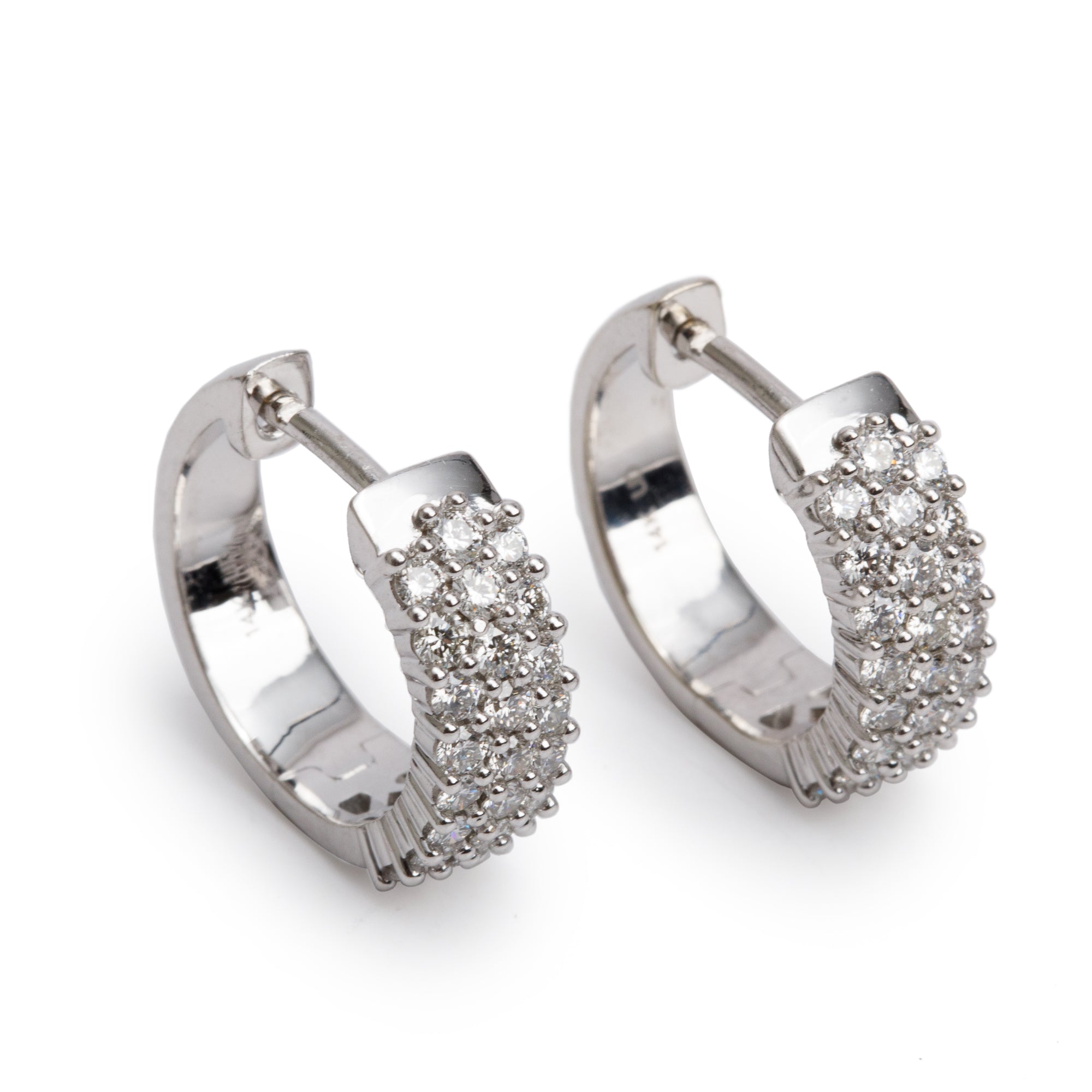 14k White Gold Diamond Huggie Earrings
