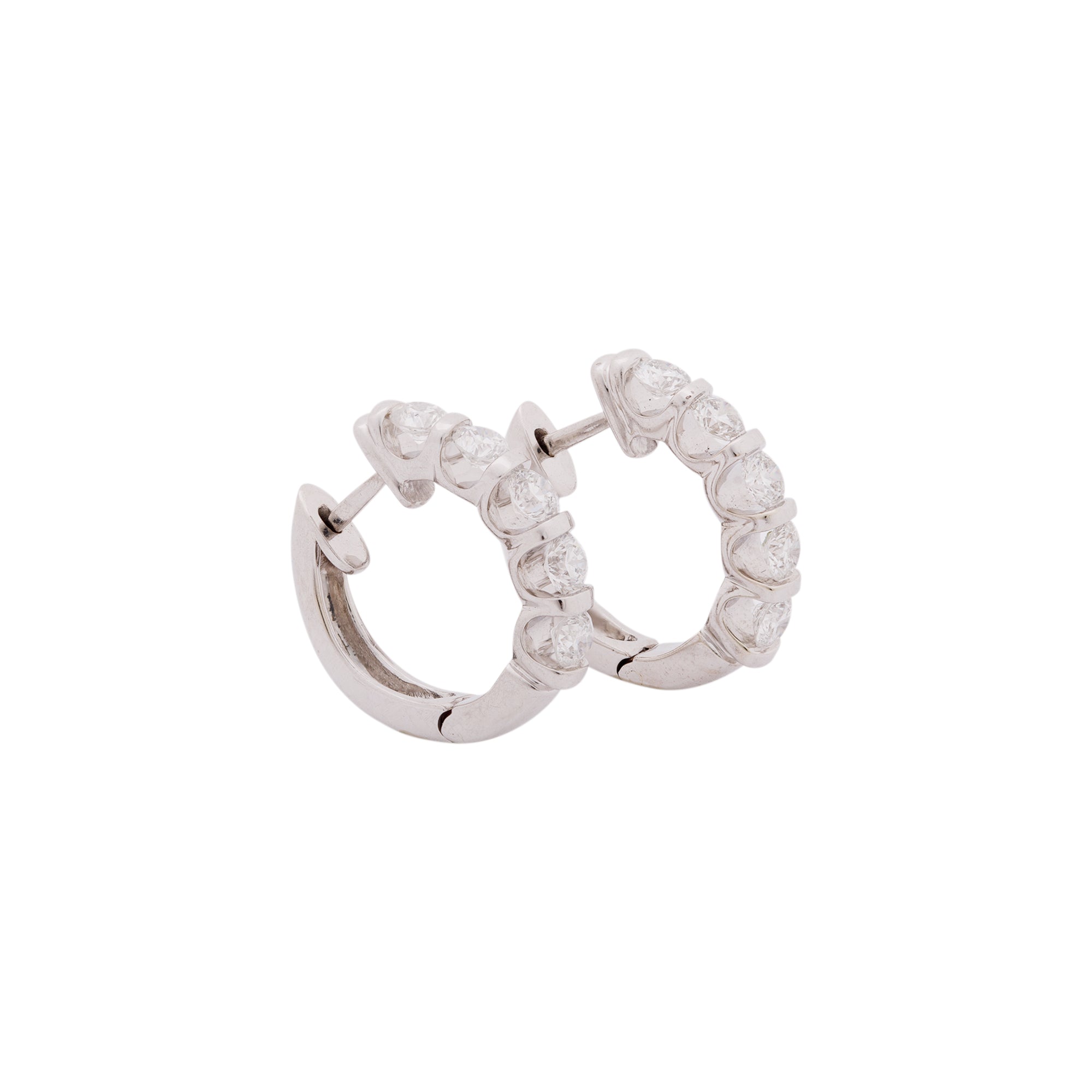 14k White Gold Diamond Huggie Earrings