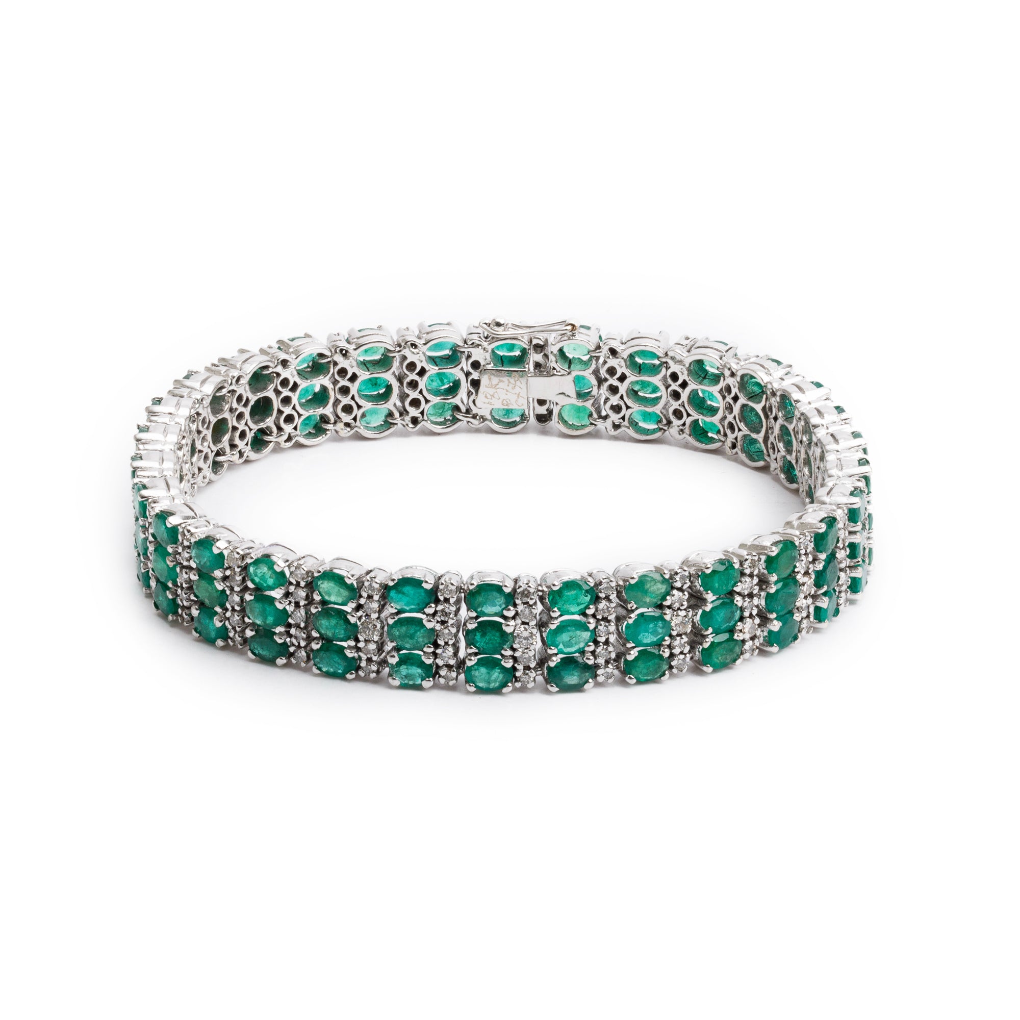 14k White Gold Emerald & Diamond Bracelet