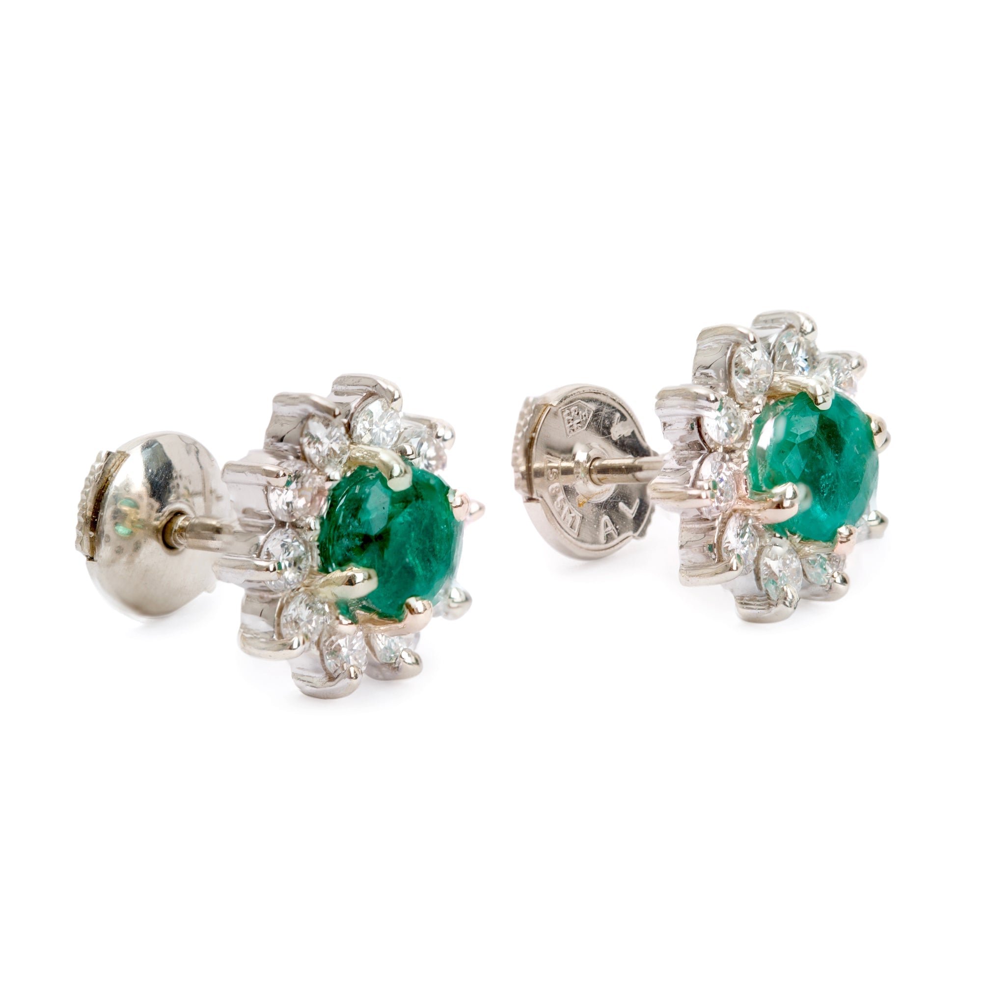 14k White Gold Emerald and Diamond Earrings